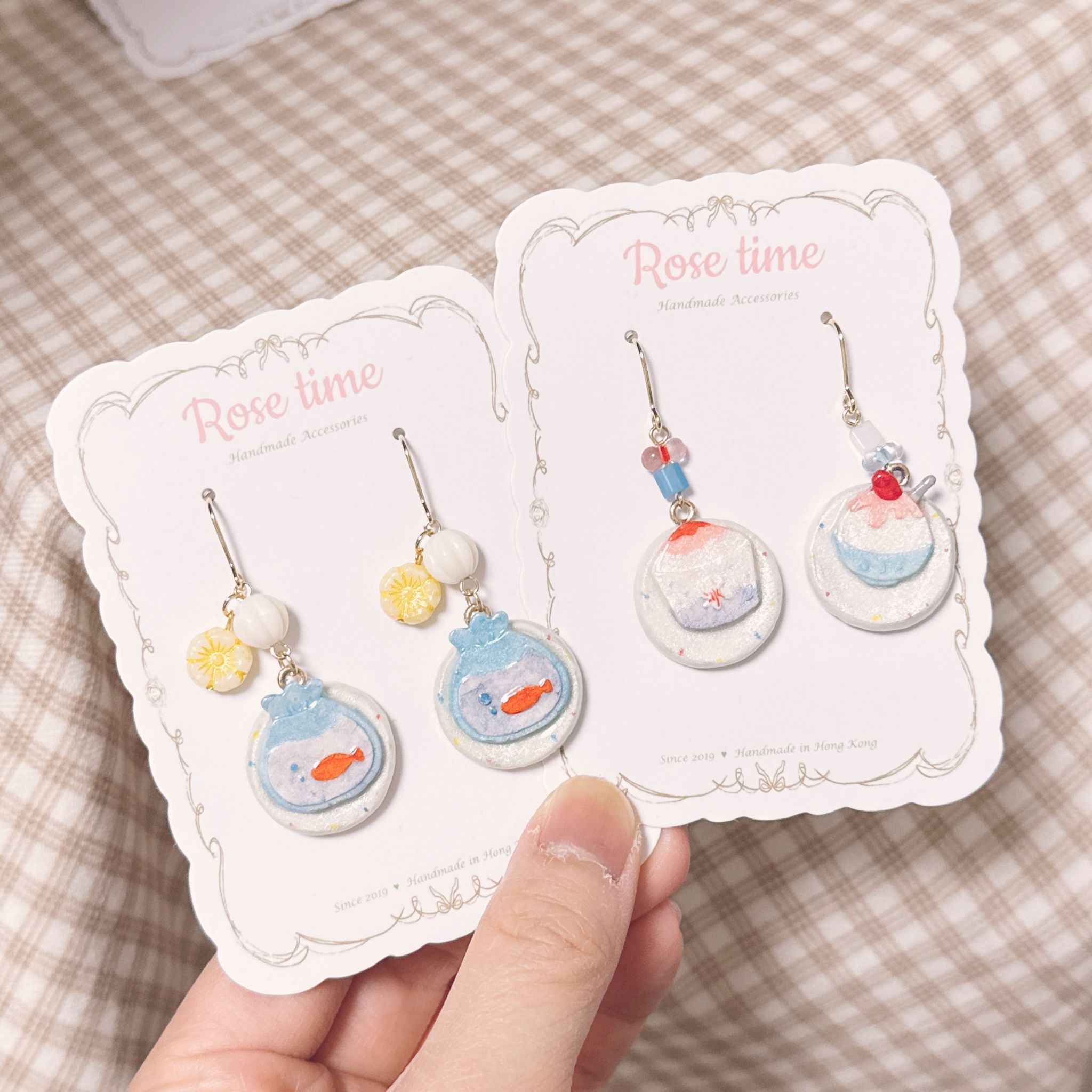 手繪和風夏日祭金魚缸耳環