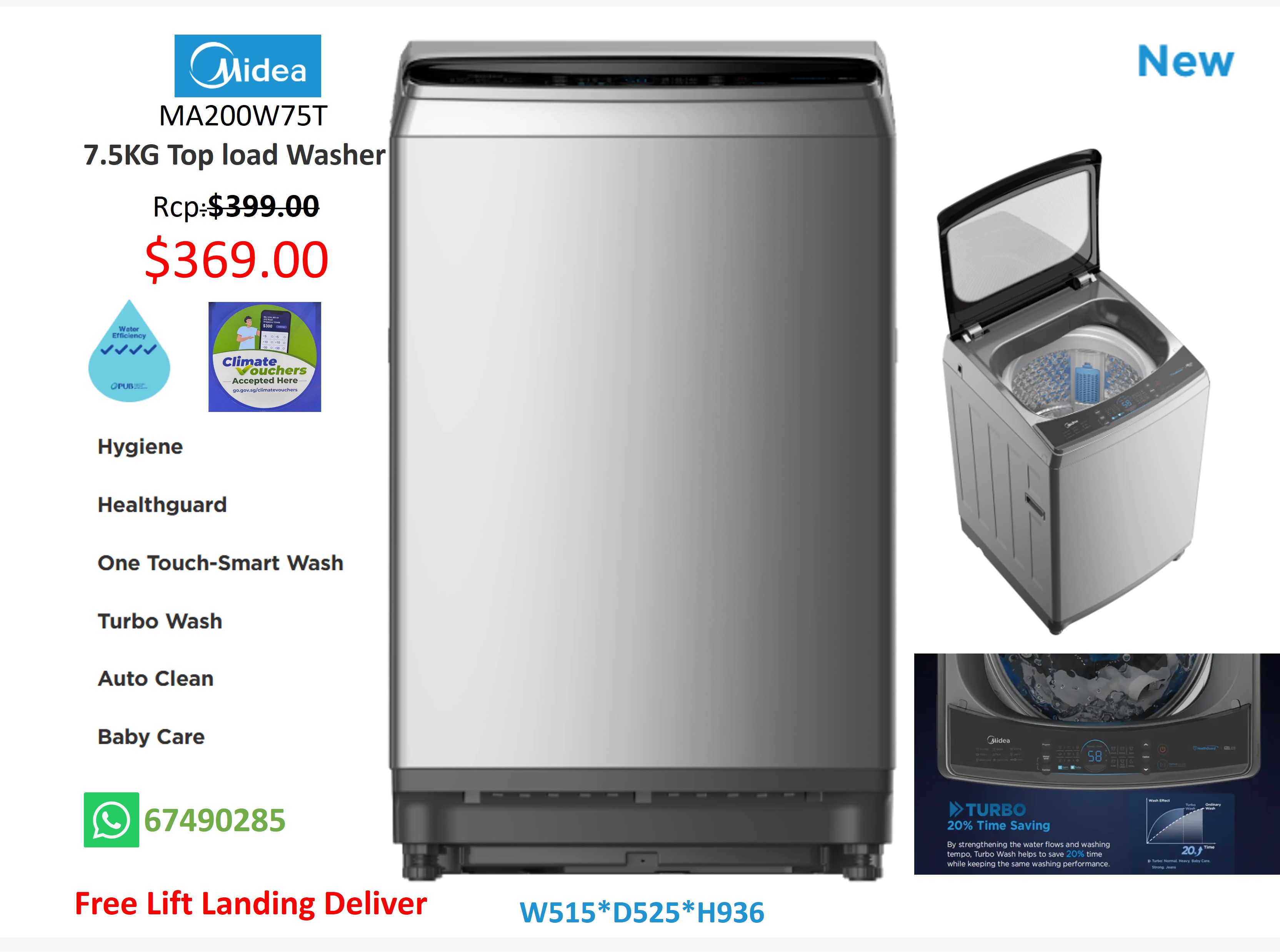 MIDEA  MA200W75T 7.5KG WASHER 