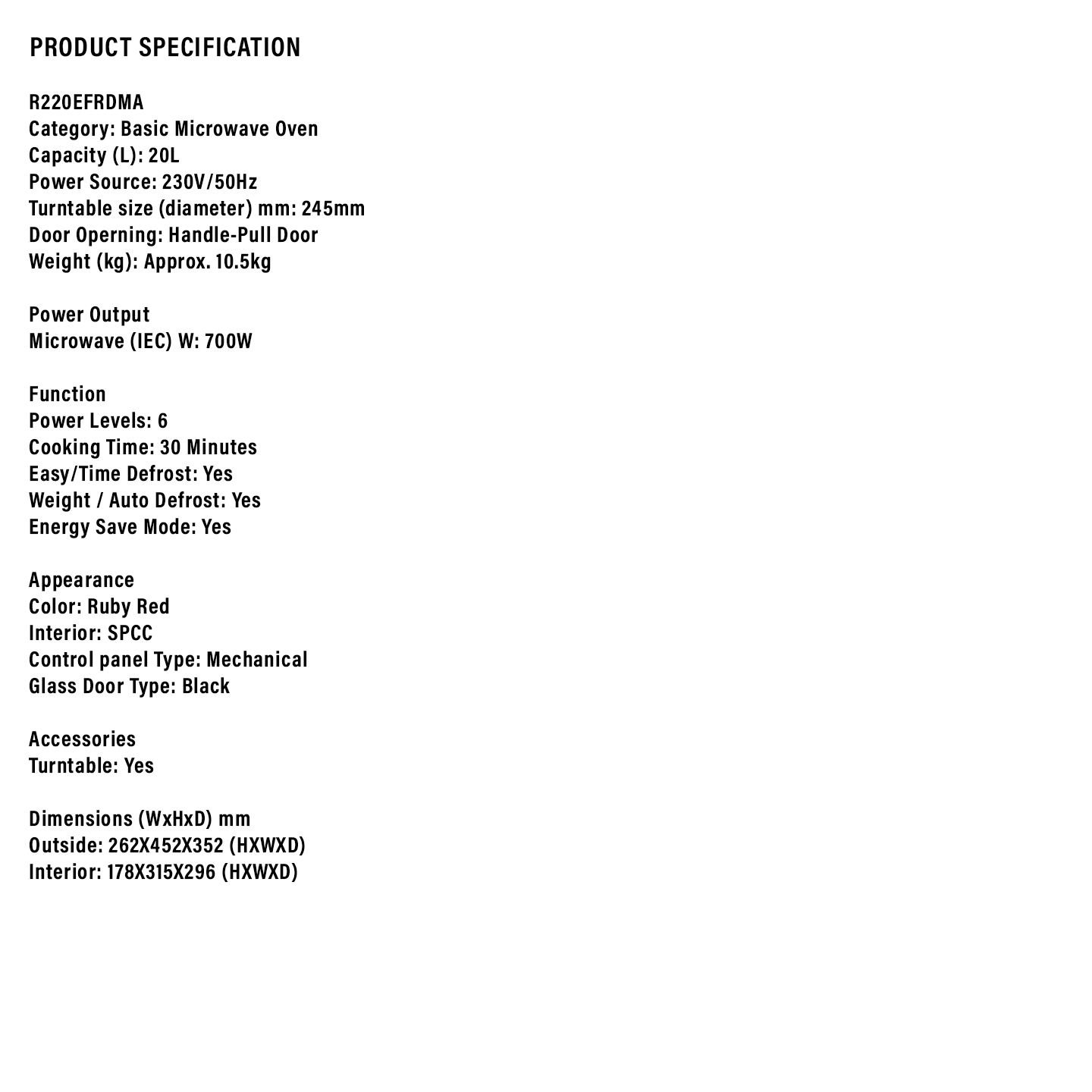 Sharp 20L Retro Mechanical Microwave Oven (R220EFRDMA)