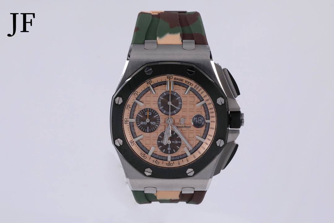 🚀精品 A P26400绿陶＂迷彩＂系列，直径44MM，钢壳绿色陶瓷圈绿色陶瓷按的把的！搭载订制版12H计时3126机芯，特制的顶级＂军绿迷彩＂橡胶带最强版＂26400＂系列【JF出品】💯