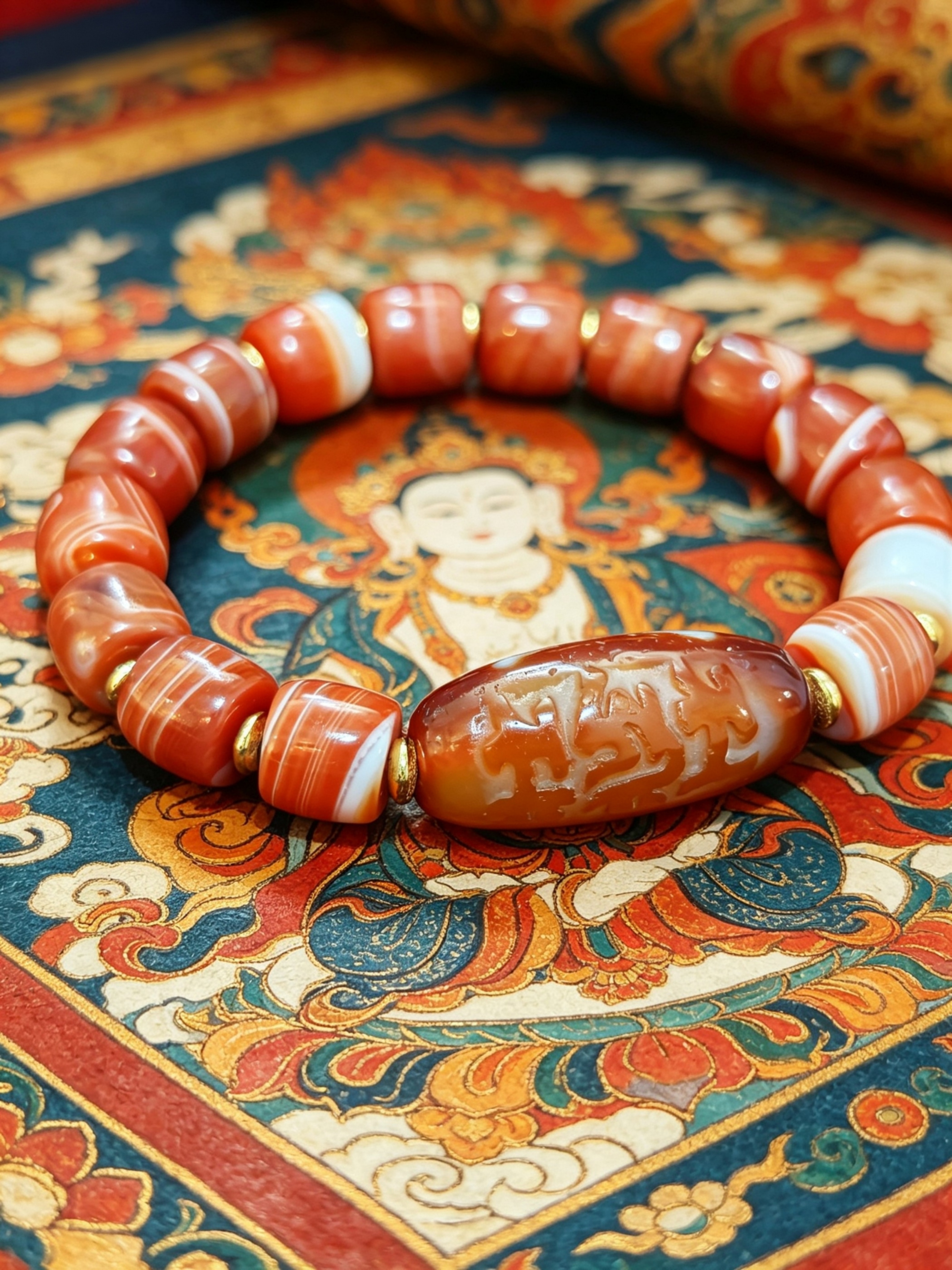 「舍利供貴人雕刻觀音種字字天珠」260412