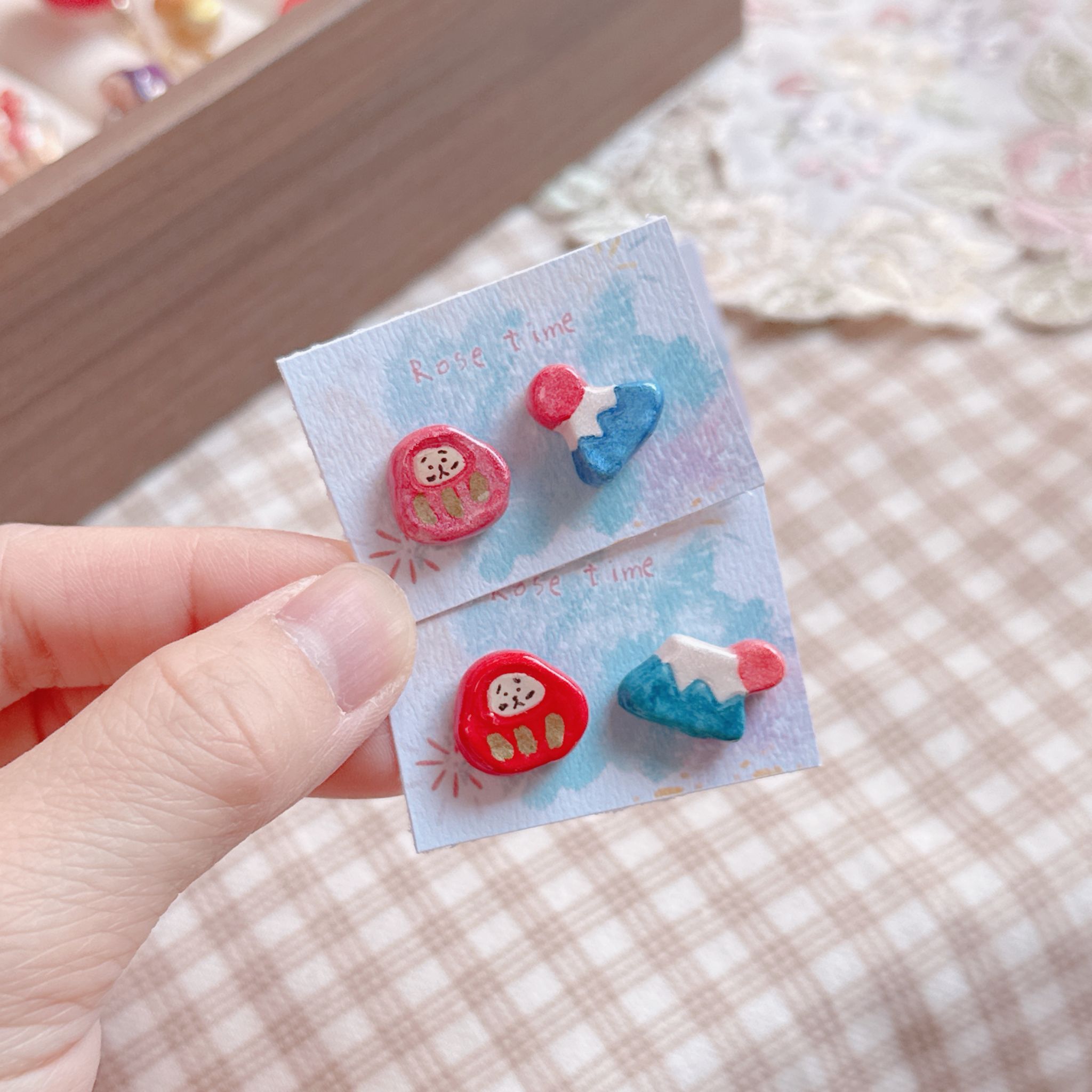 手繪 不規則達摩富士山耳釘