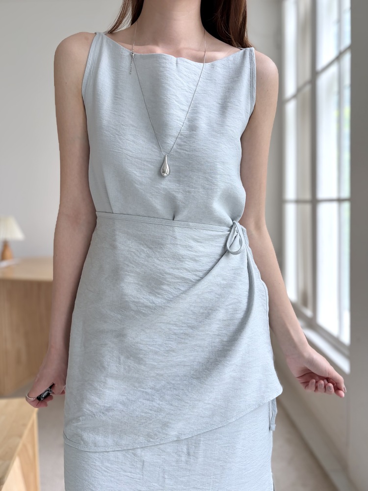 Boat Neck Layered Dress (Mint)