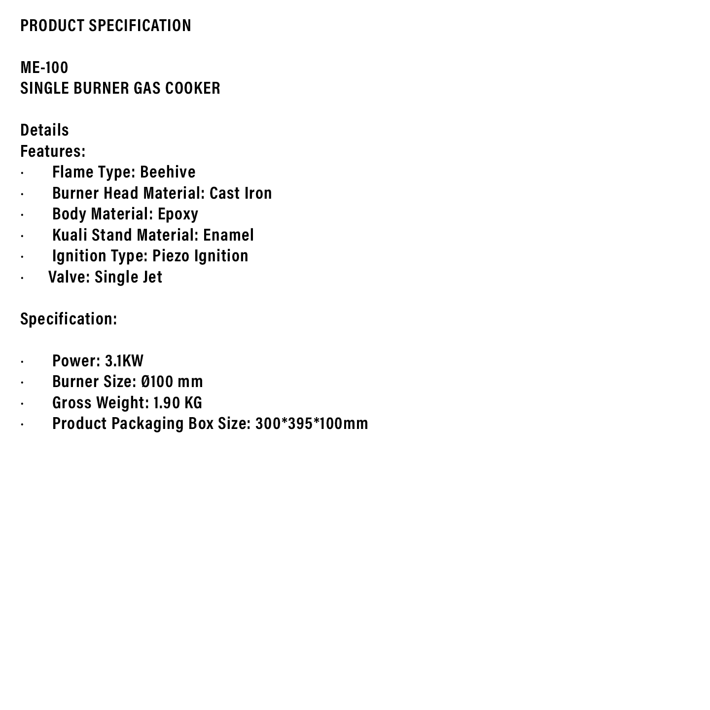 Milux Epoxy Body Single Burner Gas Cooker (ME-100)