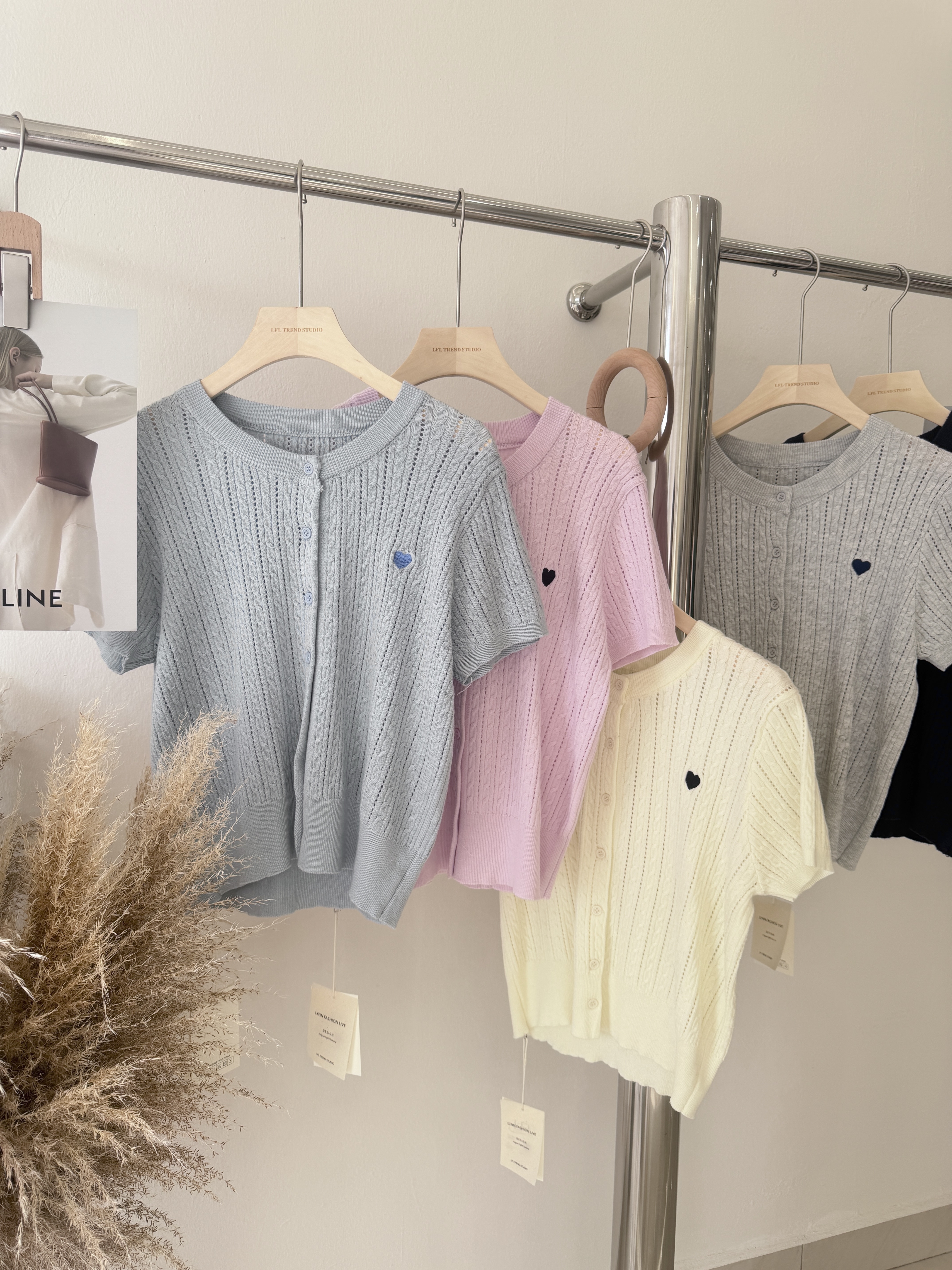 6743 爆款爱心纽扣针织短袖