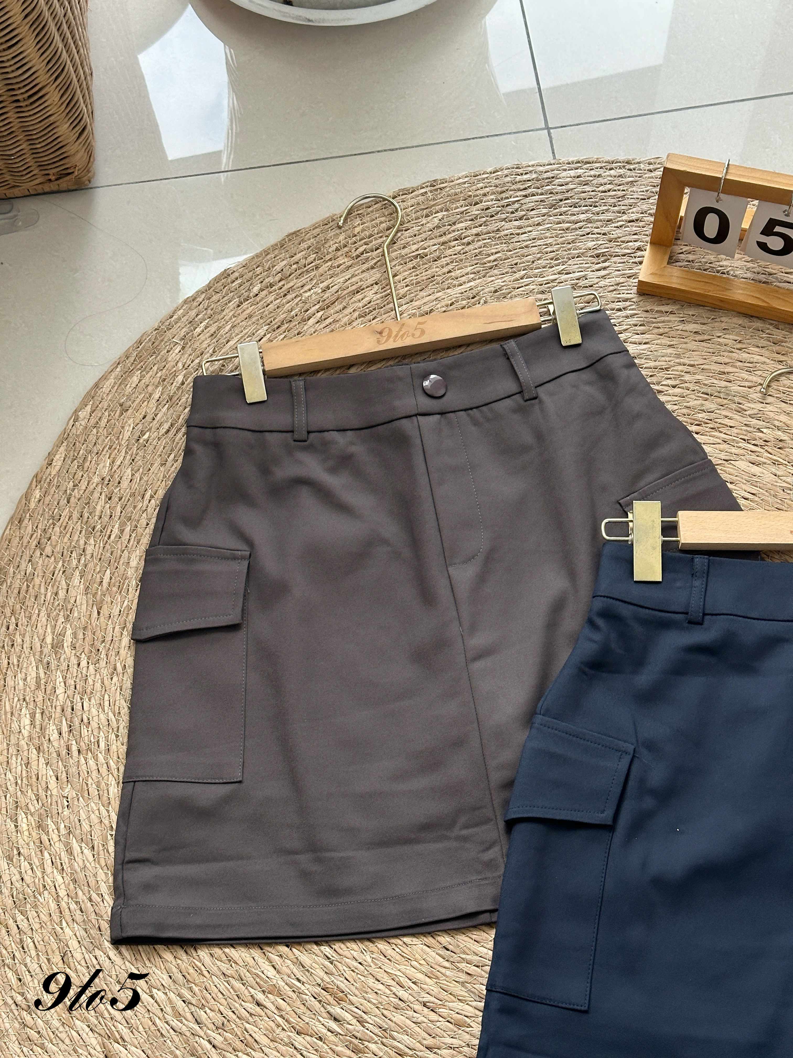 S1903 A Line Short Skirt - Blue & Grey