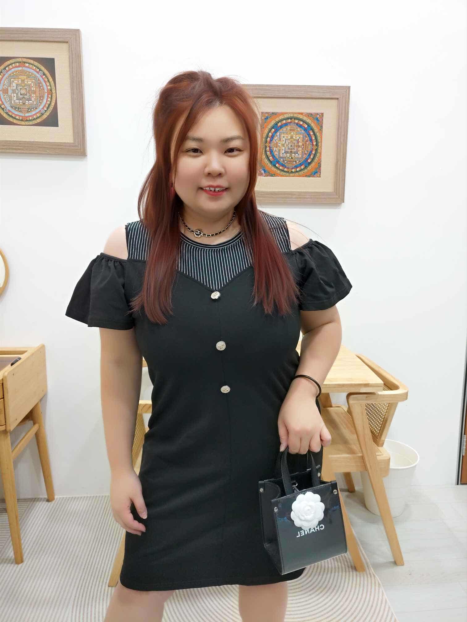 OTB05 K6770# 假两件露肩设计连衣裙