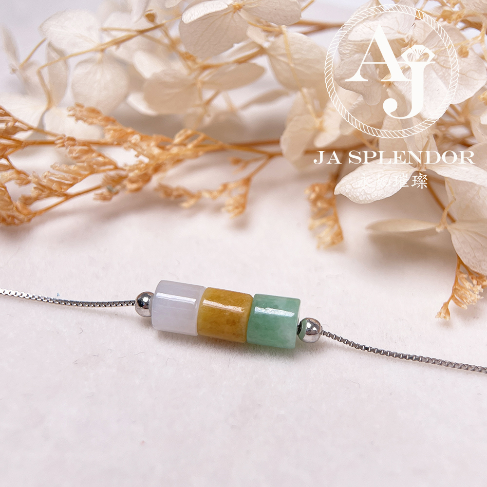 D-04A 天然翡翠A玉 平安幸運純銀手鏈