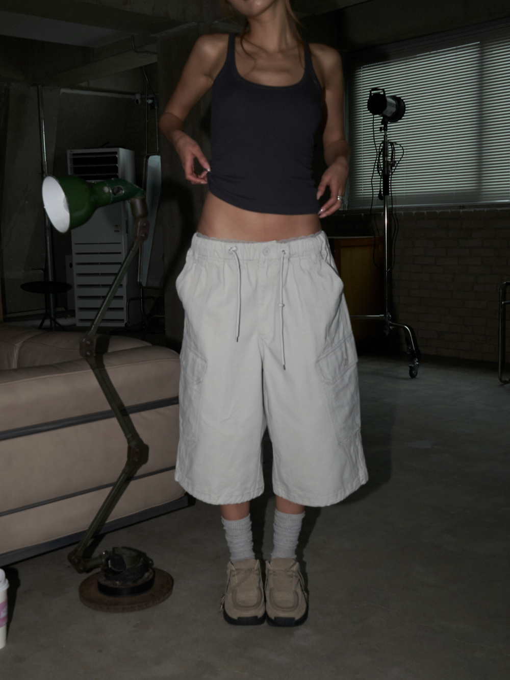 Drawstring Cotton Cargo Shorts