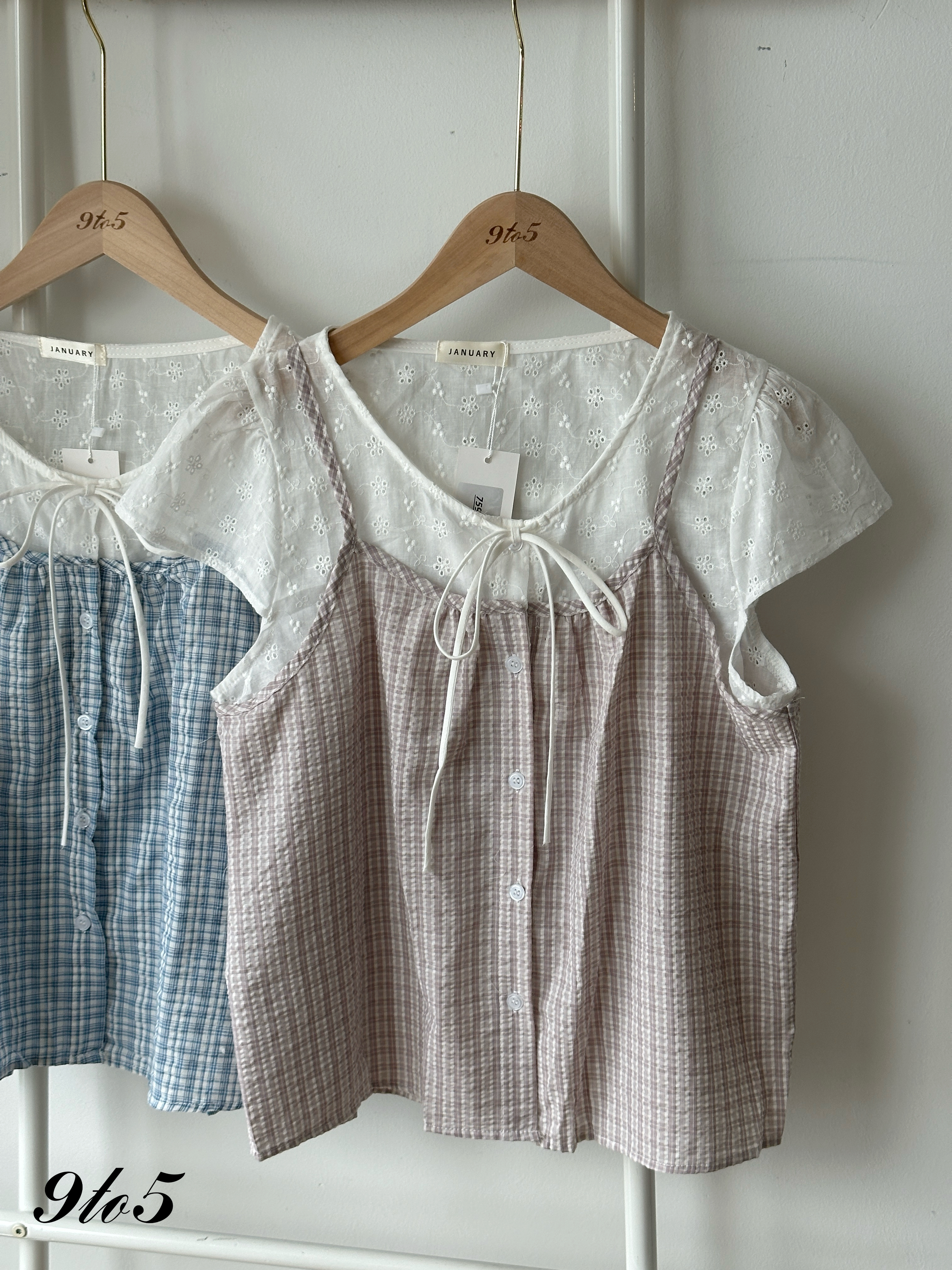 T4219 Fake Two-Piece Checker Top - Blue & Purple