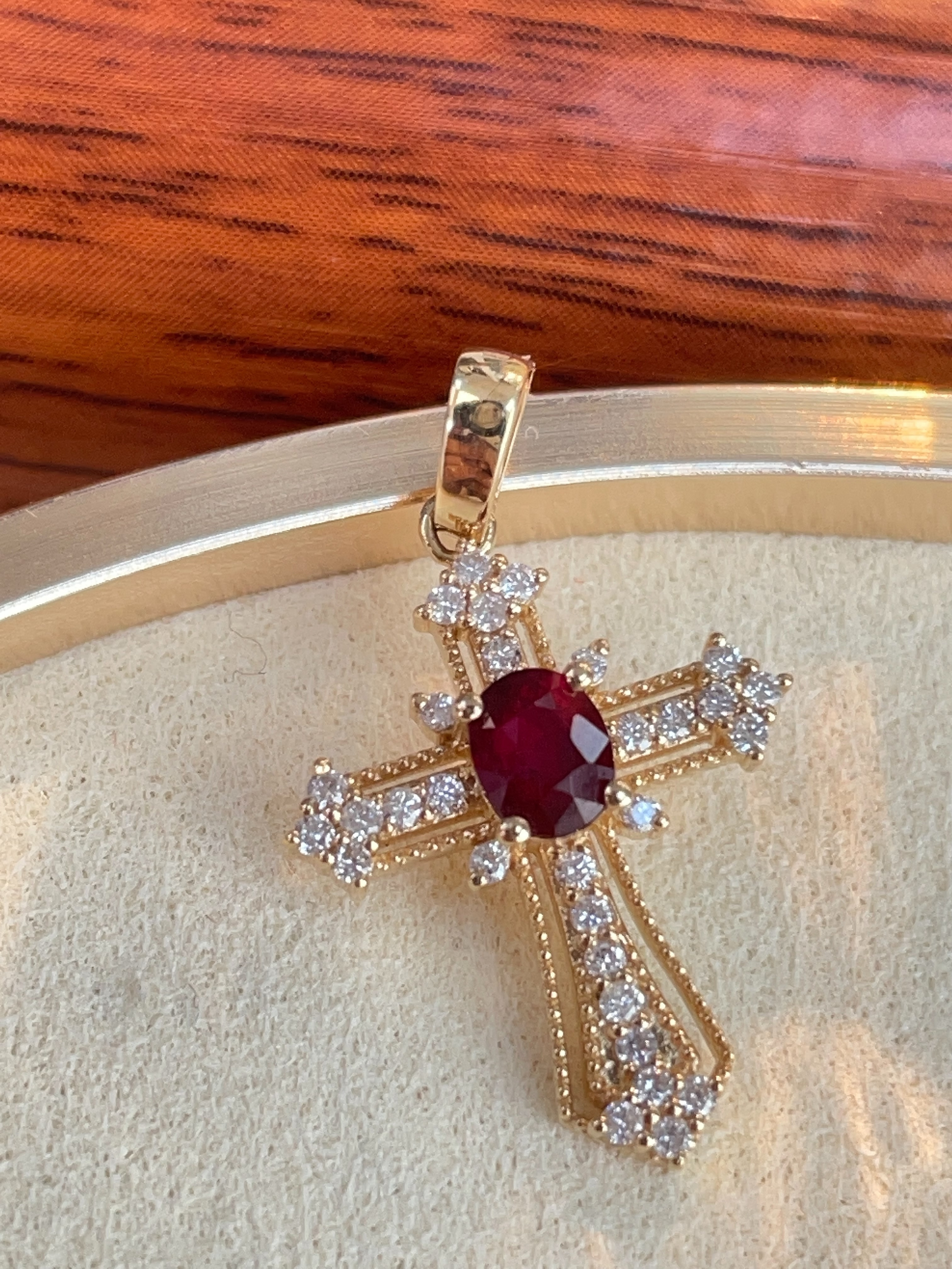 Ruby & Diamond Ornate Cross Pendant N031231