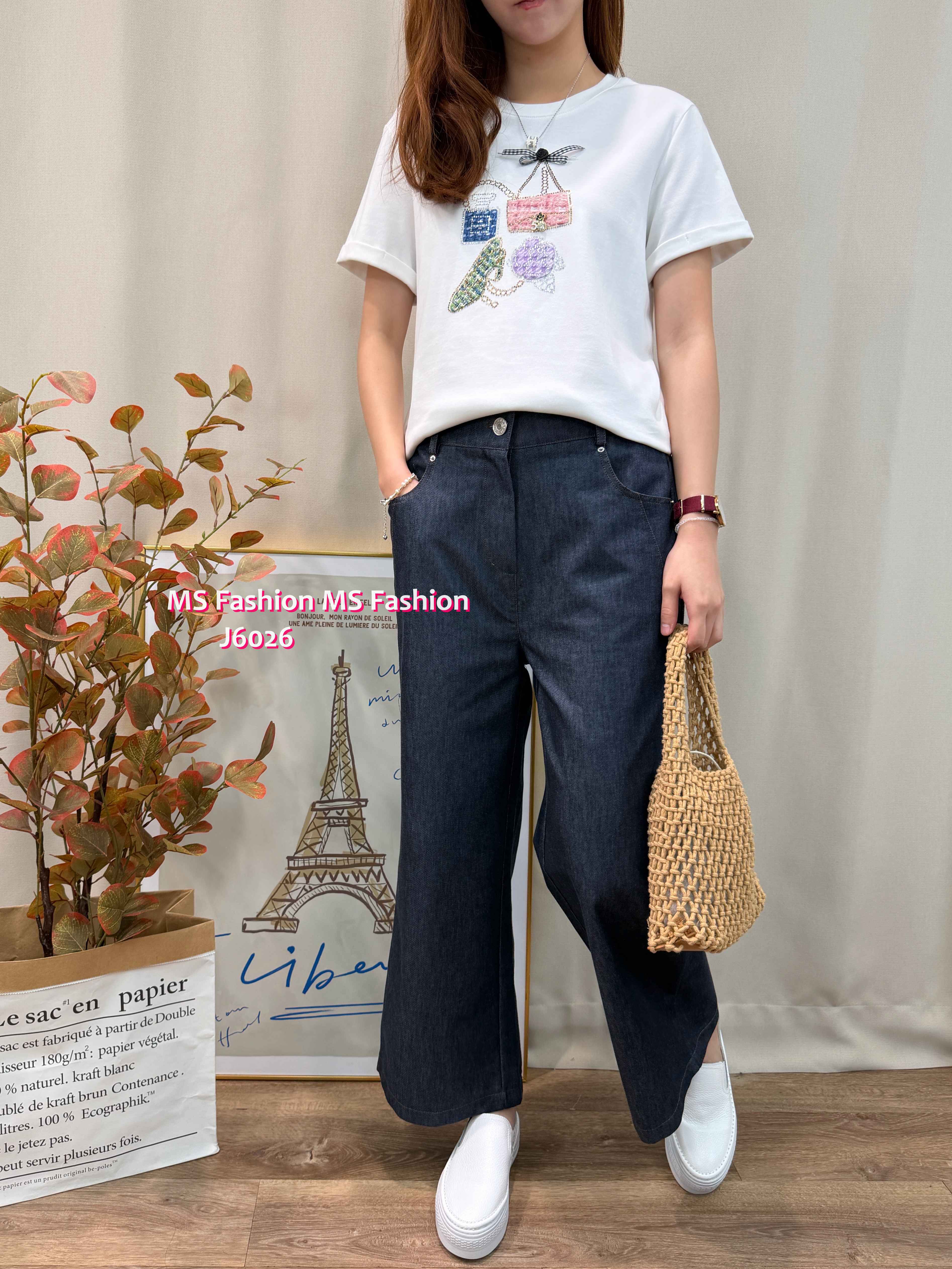 J6026 韓國🇰🇷花布腰帶闊筒褲