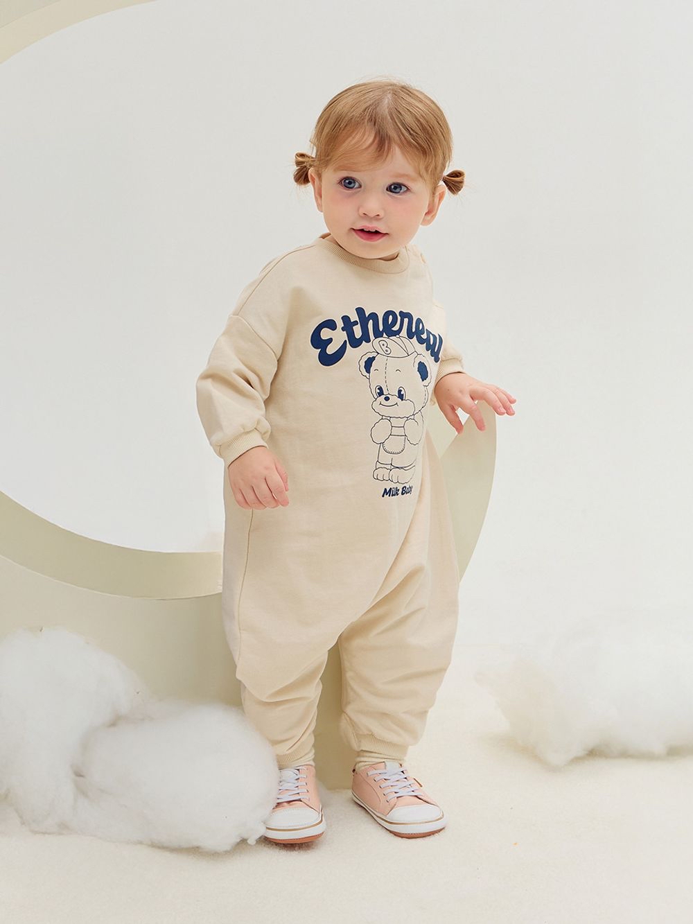 🍁預訂 韓國直送🍁🇰🇷Milk Baby兩色小熊字母印花寬鬆長袖連身服