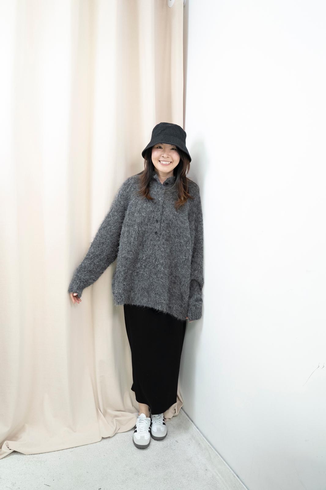 馬海毛鬆鬆針織毛衣（灰色）