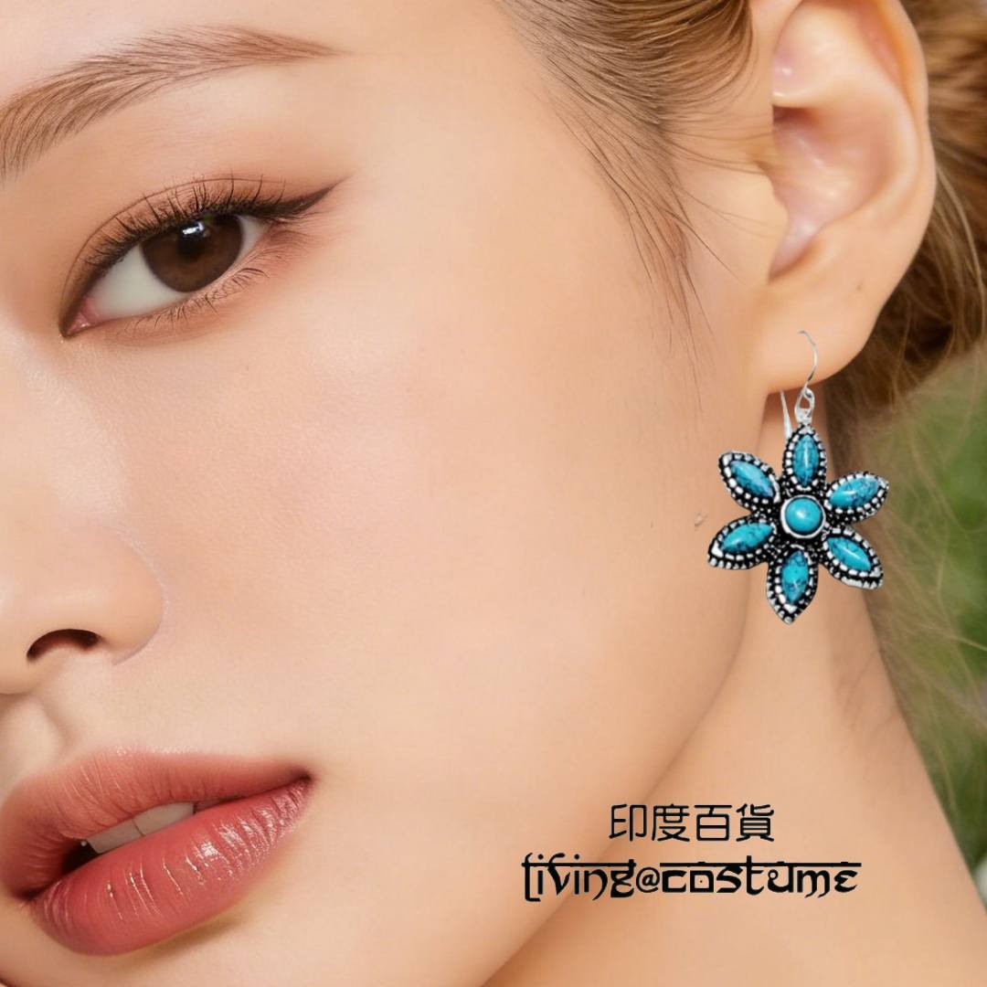 印度水晶黃銅耳環 (花形)