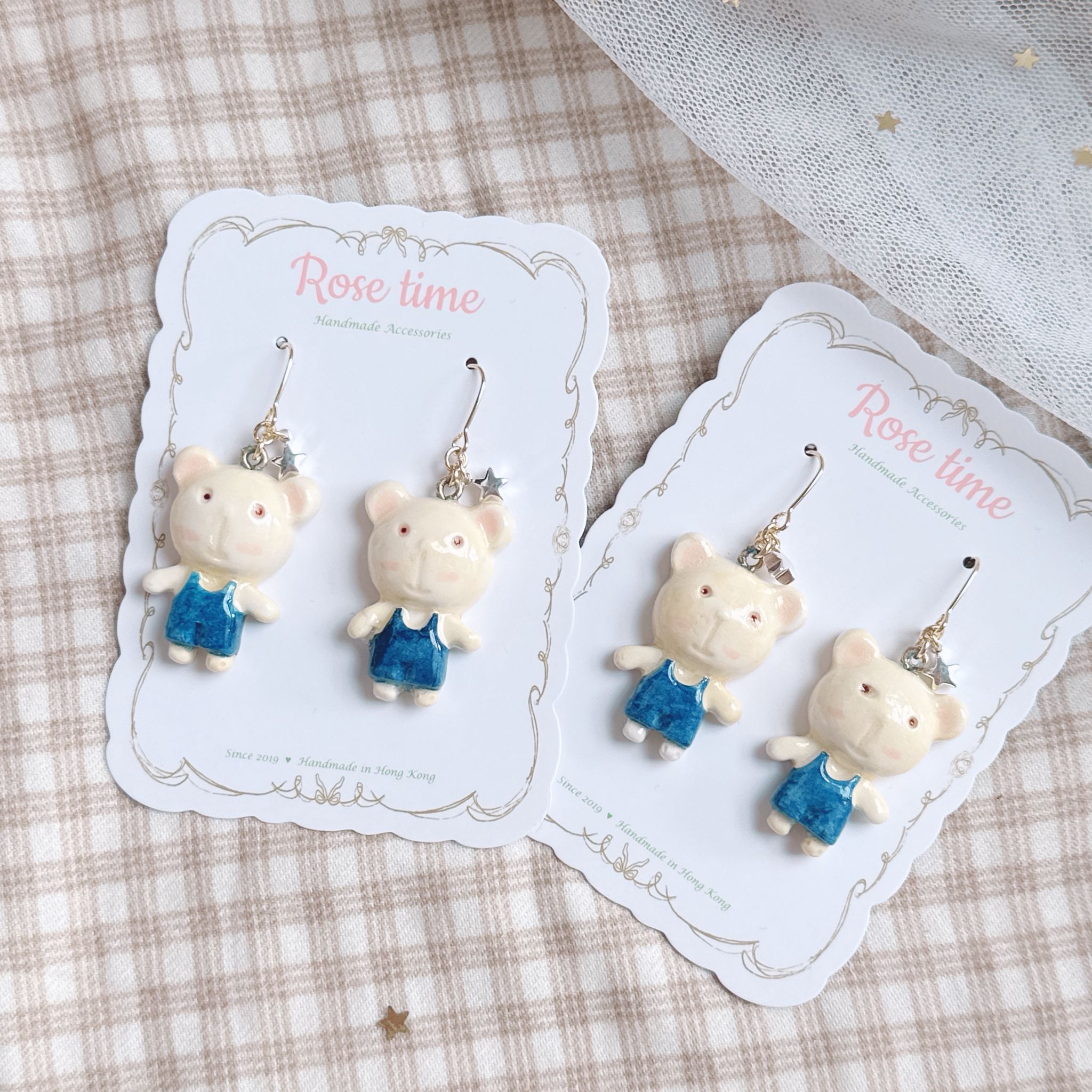 手繪 穿牛仔褲👖的白熊🐻‍❄️耳環