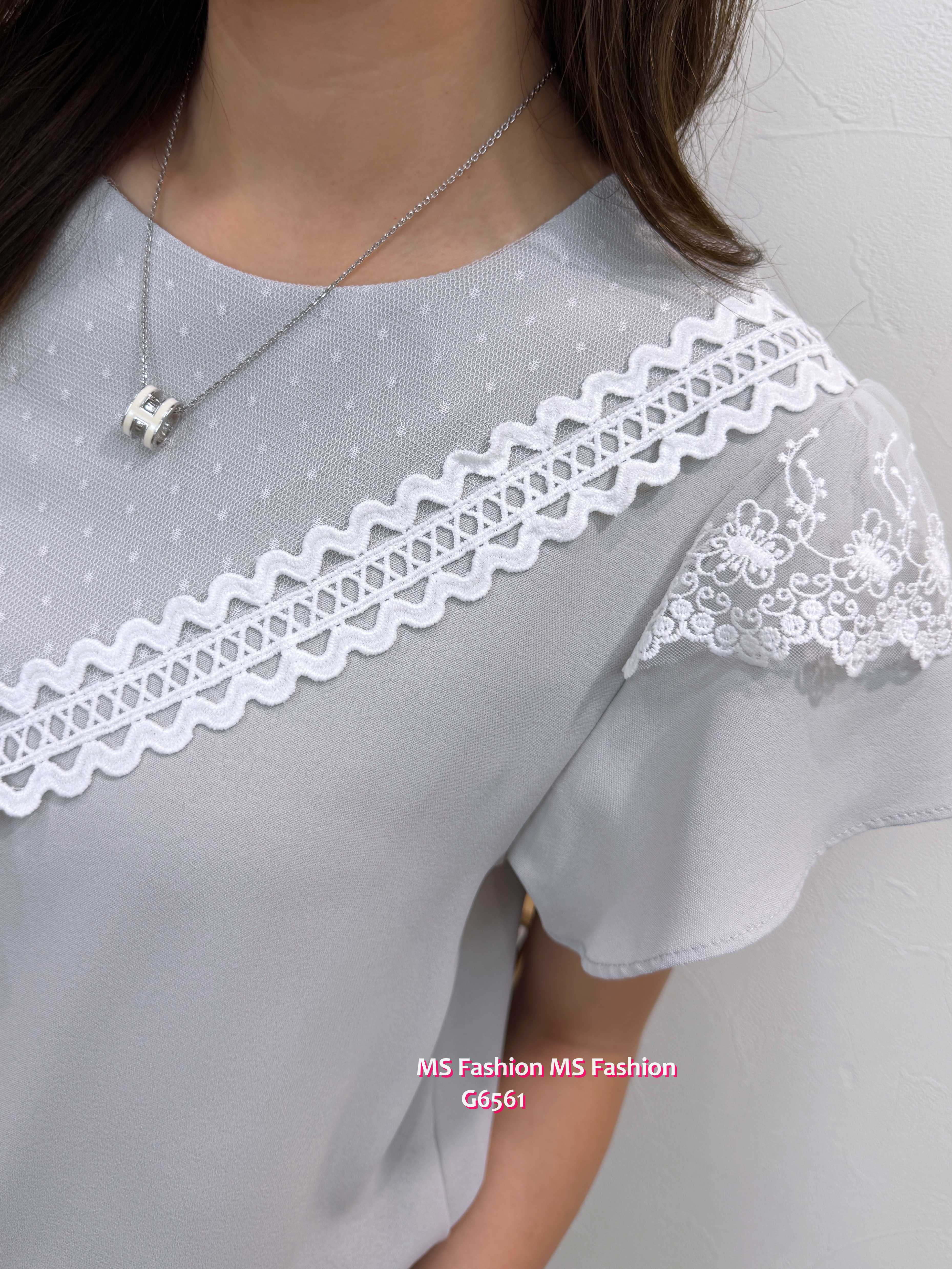 G6561 波浪V lace pattern top