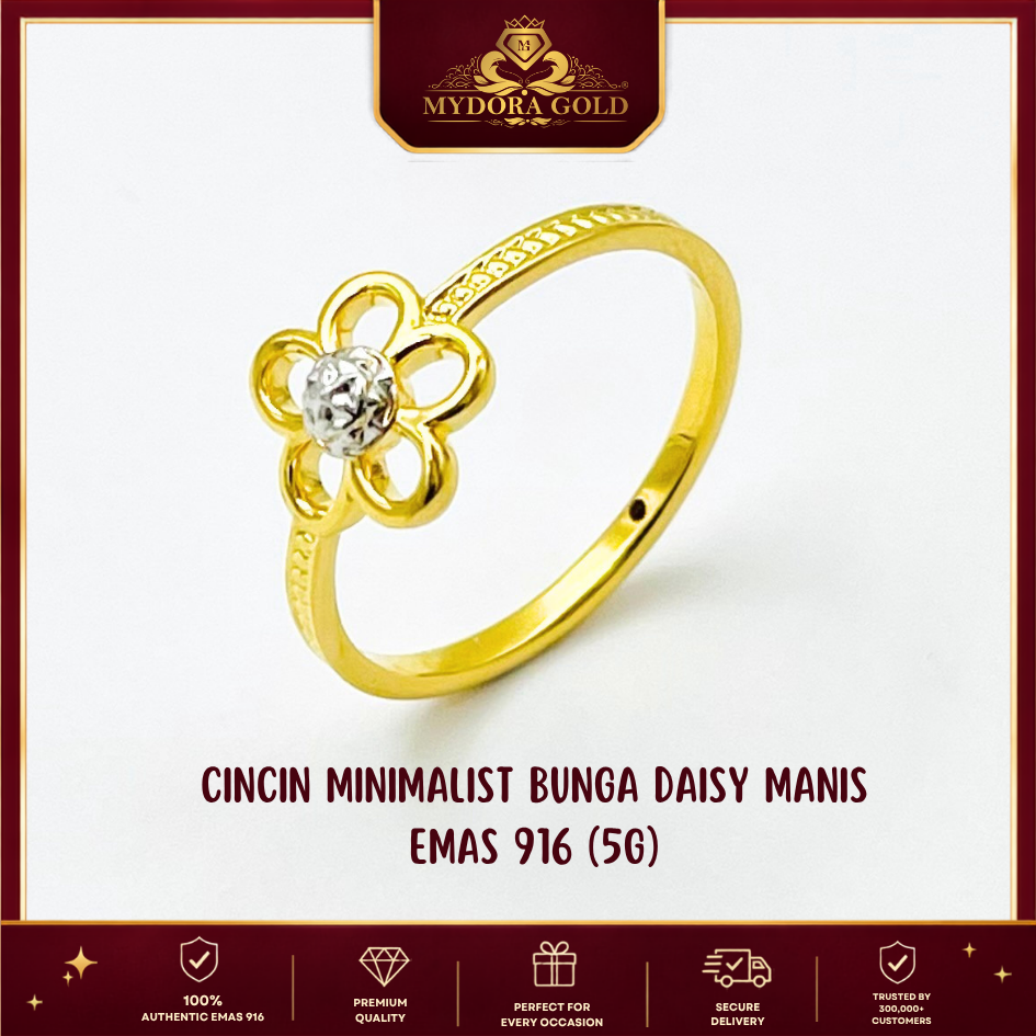 MYDORA Cincin Minimalist Bunga Daisy Manis (5G) l EMAS 916/22K