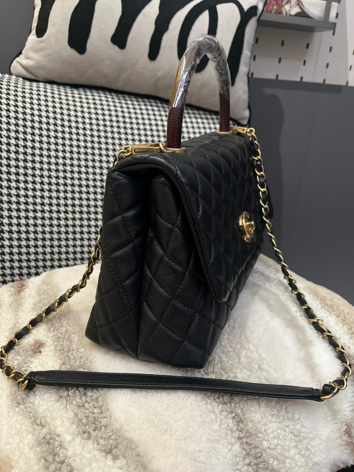Chanel Coco Handle Medium 黑色荔枝牛皮金扣 100%Authentic, 98%New ✅29Card✅Dust bag✅Box