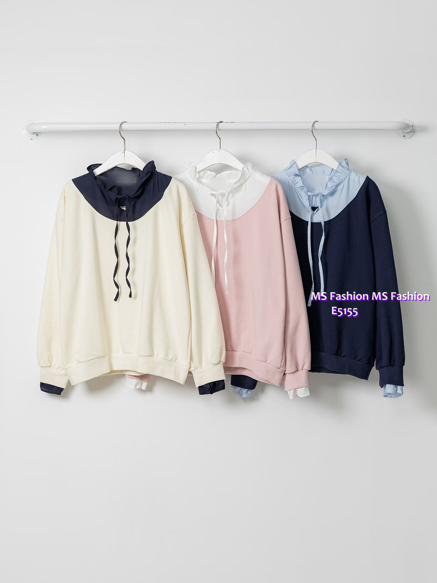 E5155 雙色ruffle領top