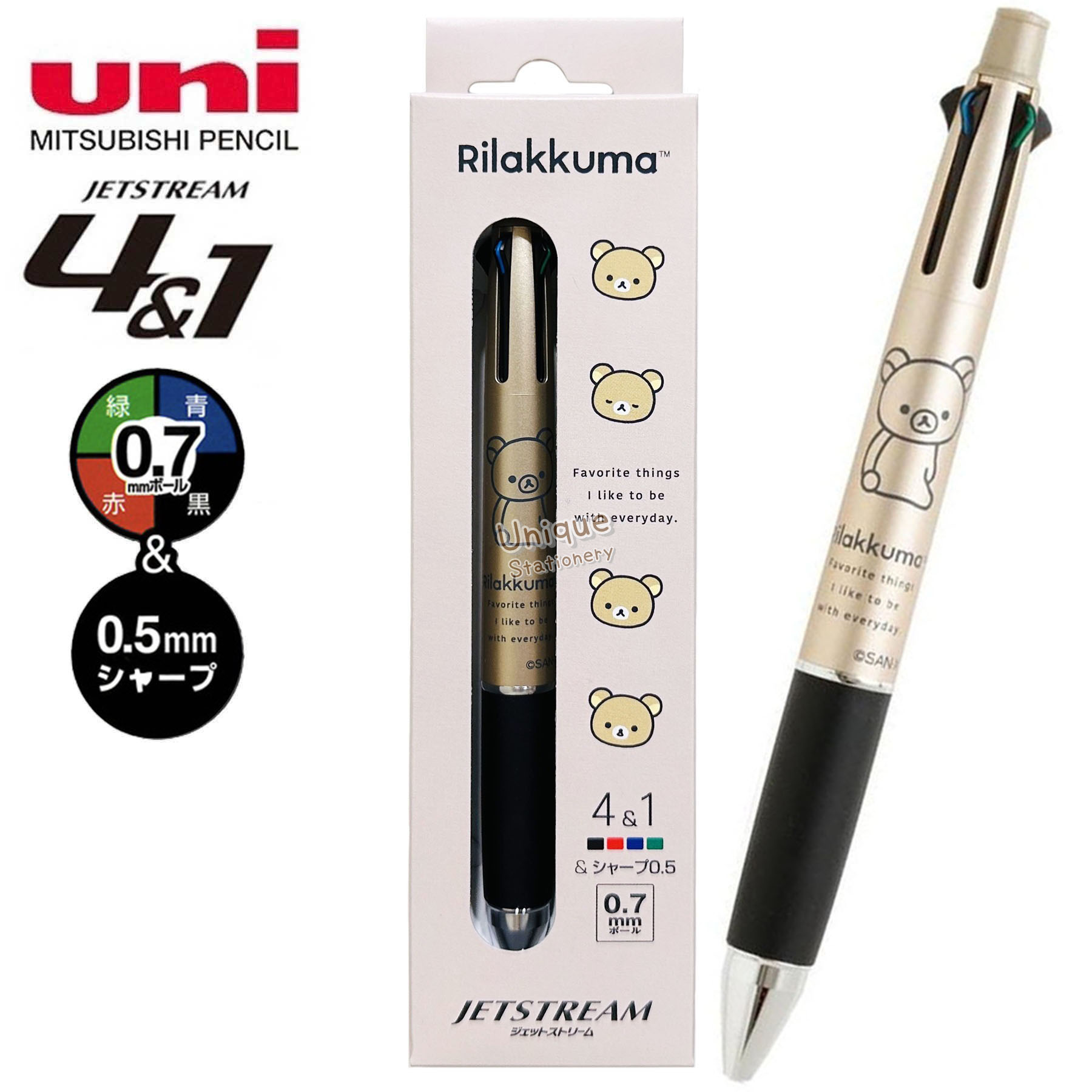 現貨｜San-X Rilakkuma 鬆弛熊 日本製 uni Jetstream 4&1 多功能 5用筆 0.7mm 4色原子筆 + 0.5mm 鉛芯筆 (PR14902)