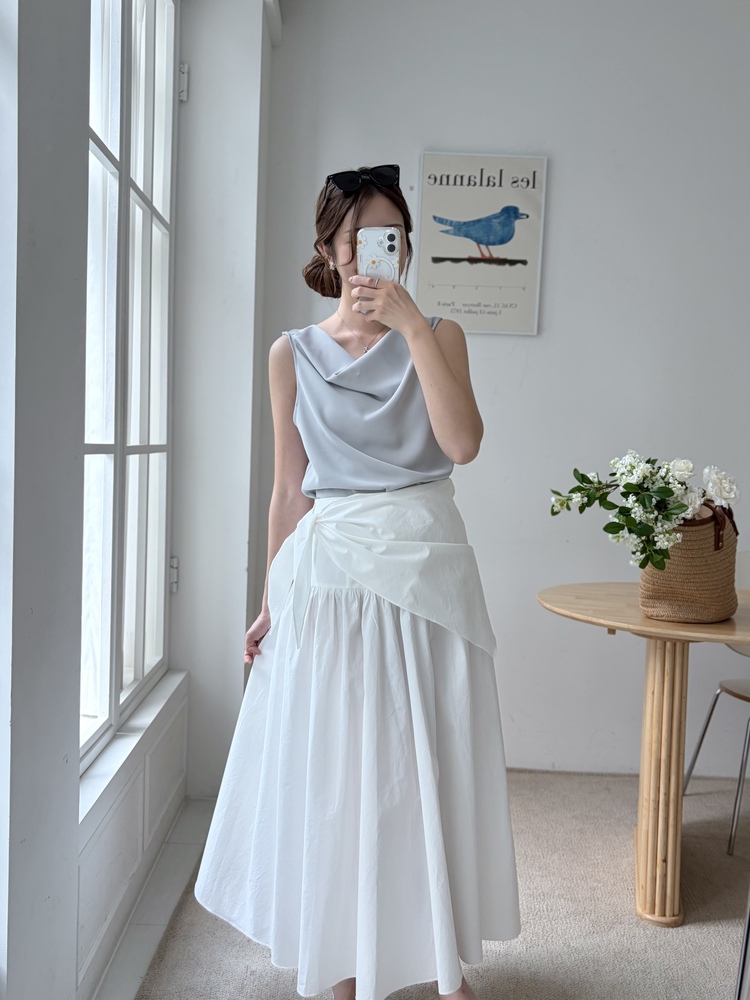 Wrap-Waist Flare Skirt (White)