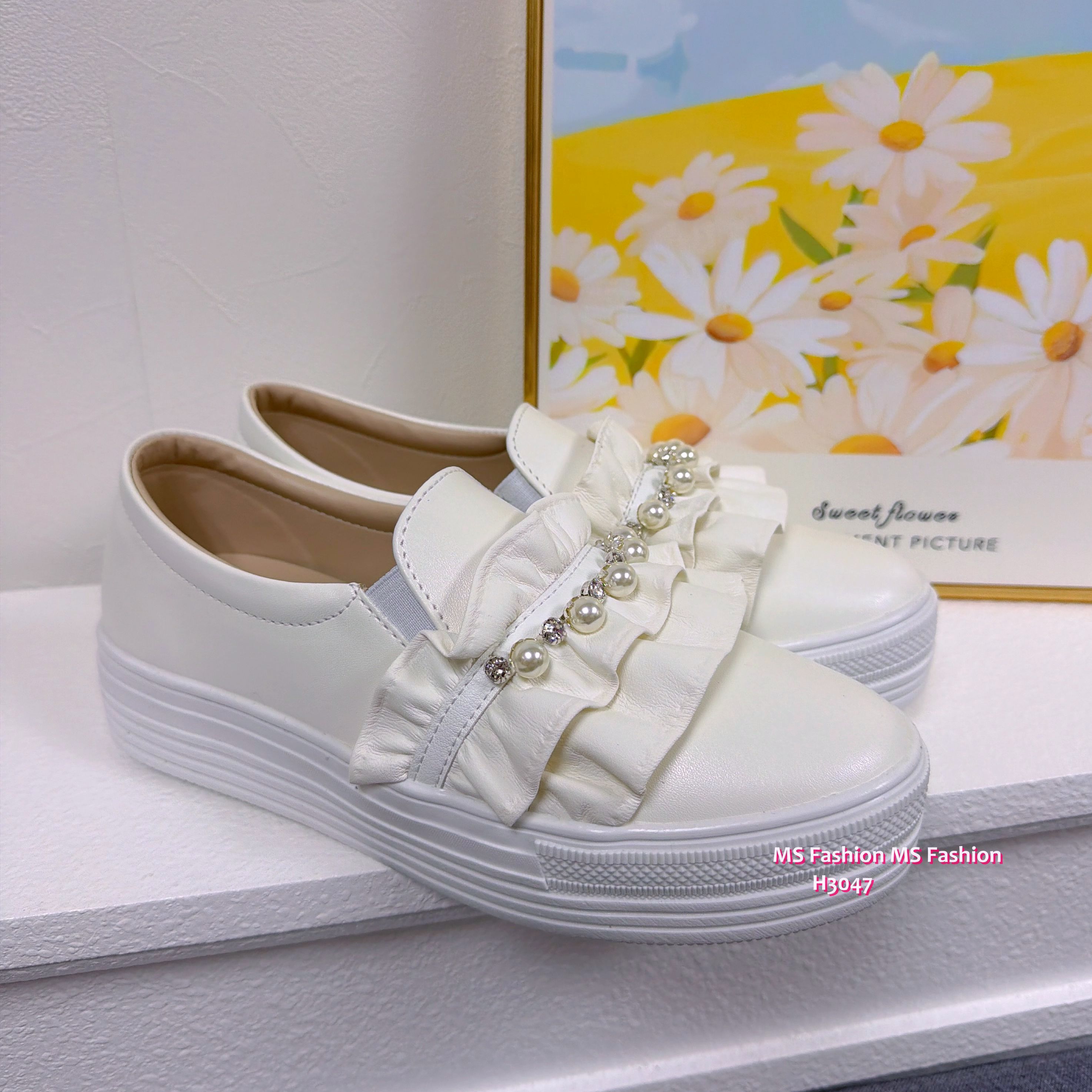 H3047 韓國🇰🇷厚底閃石ruffle slipon