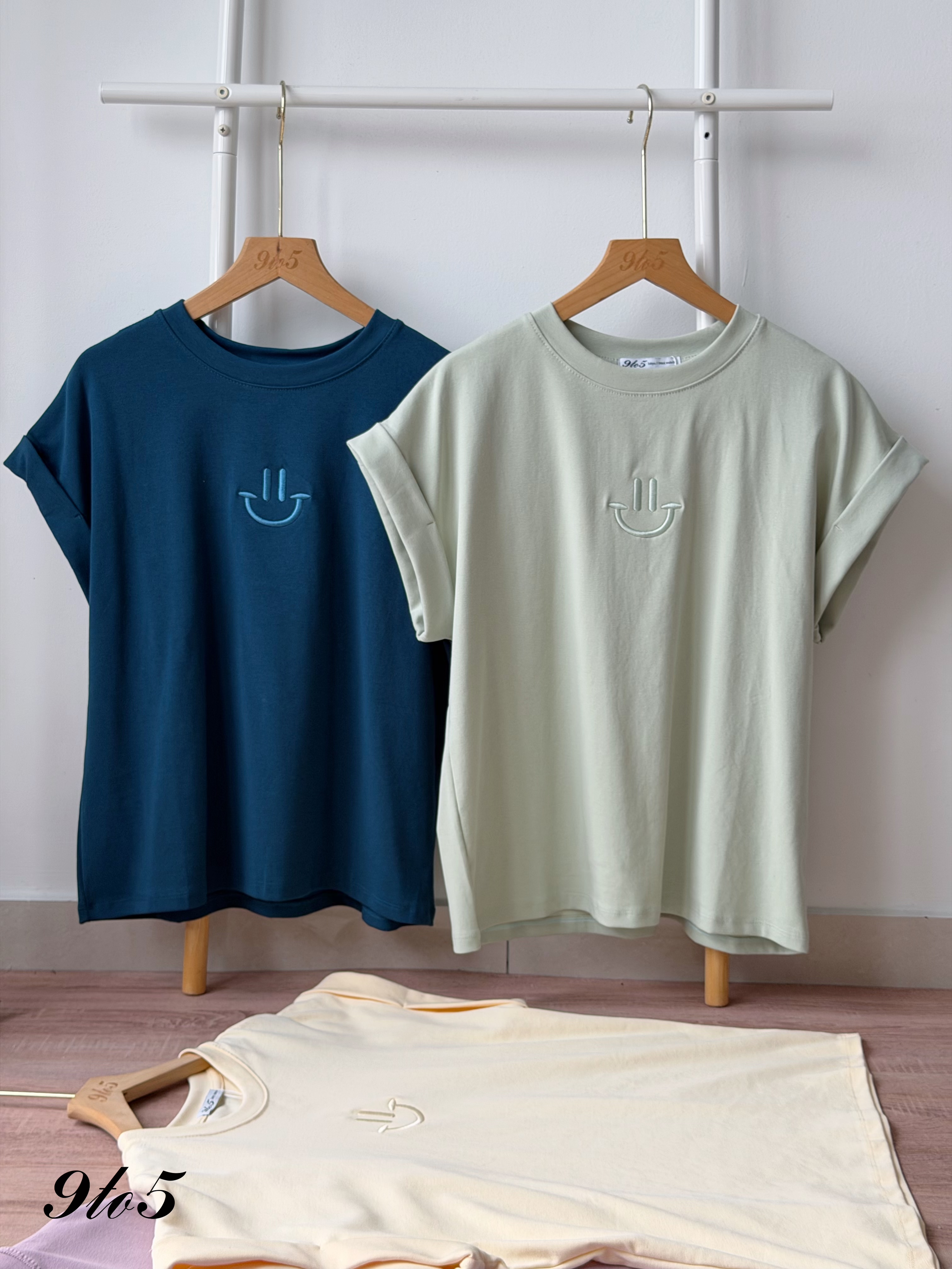 T4497 Embroidery Smile Cape Sleeve Tee - 4 Colors 