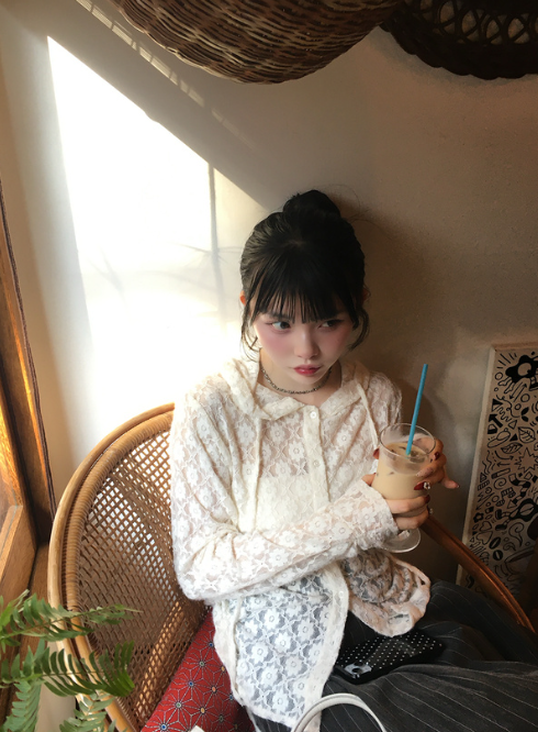 花花蕾絲連帽抽繩外套 [pp250]