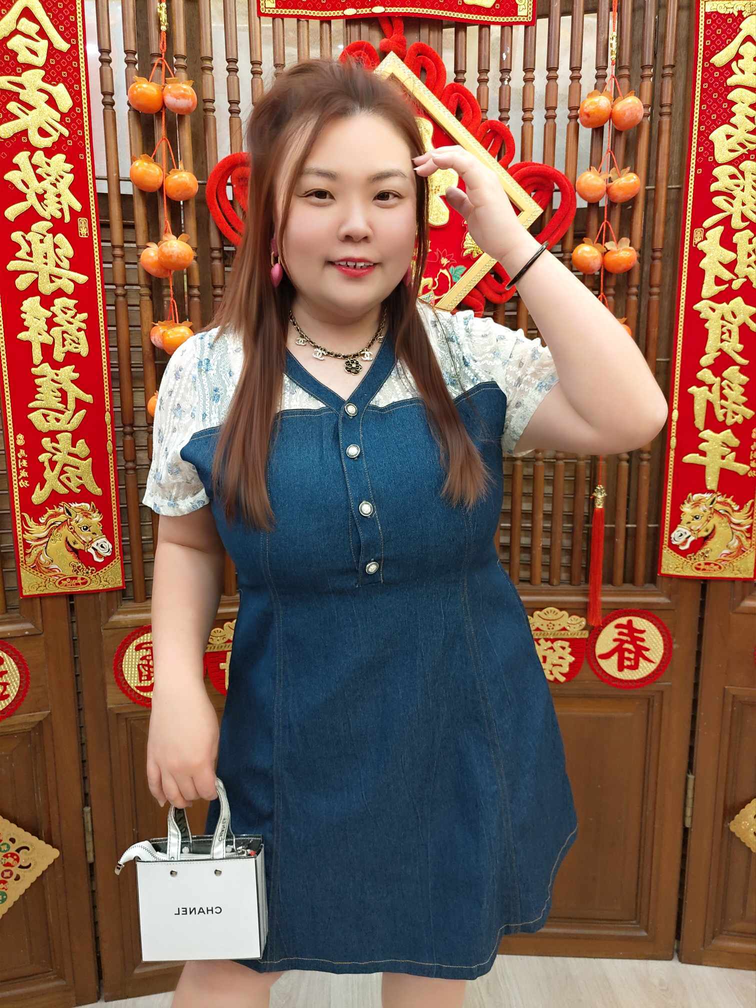 NJA03 TW#5705 花花蕾丝牛仔裙