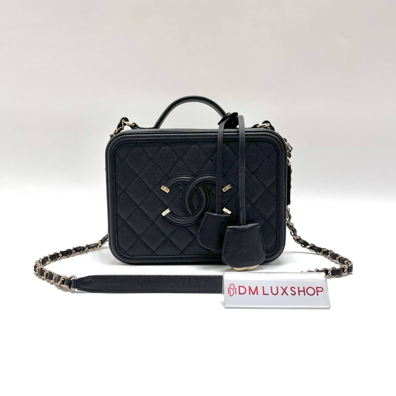 Chanel Black Caviar Filigree Vanity Case GHW (Serial 29, Year 2019)