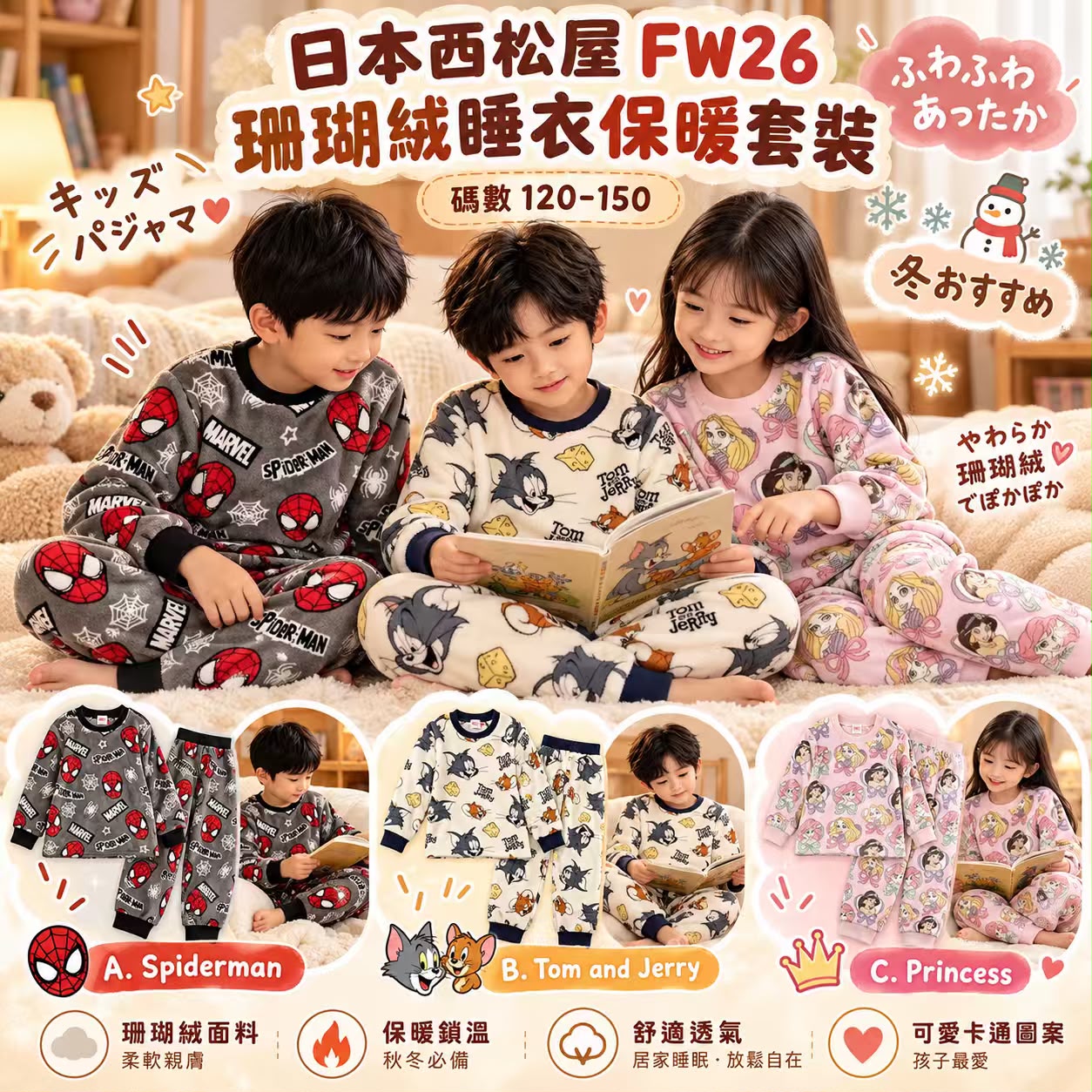 【預訂】日本西松屋珊瑚絨睡衣保暖套裝