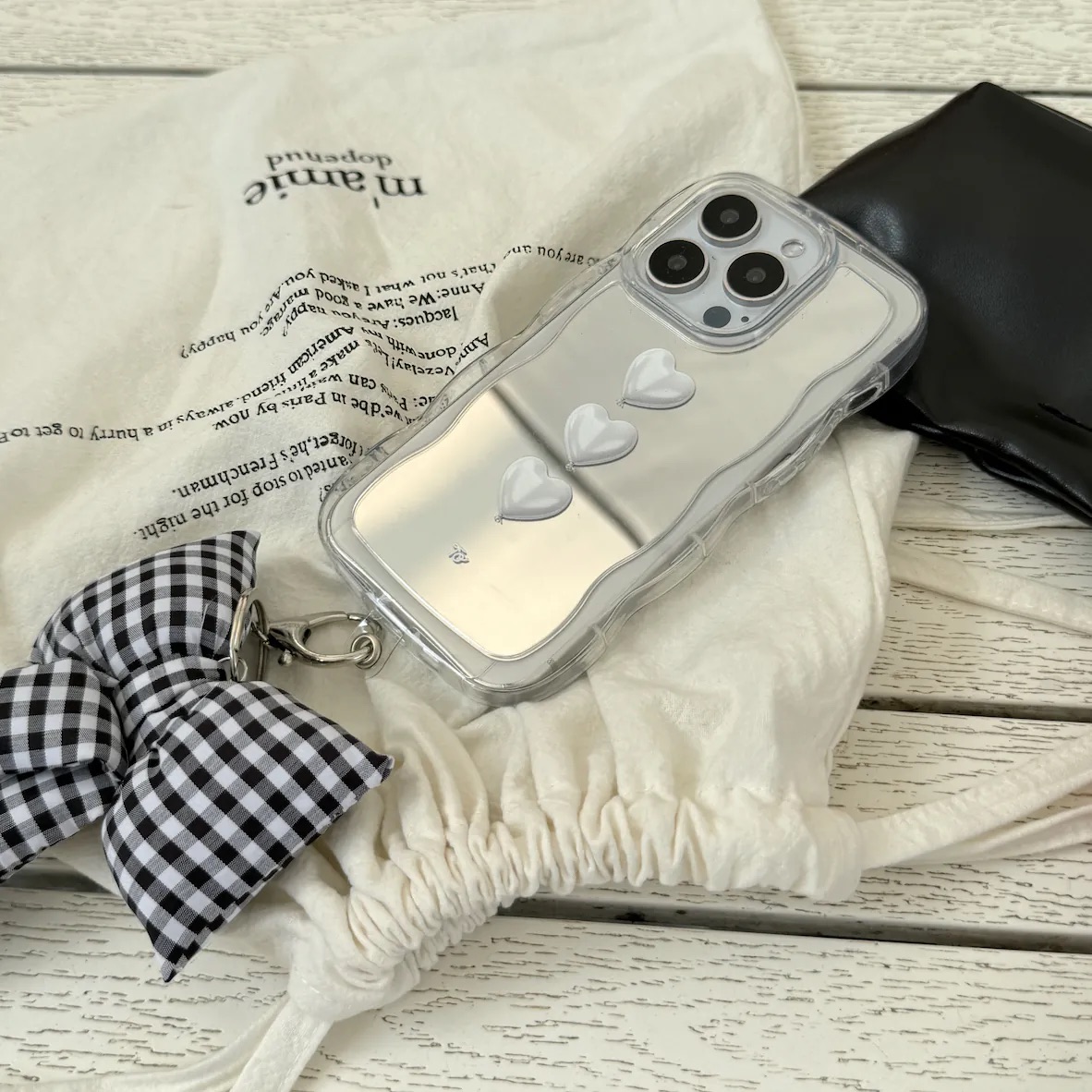 Phone Charm Set｜布款大蝴蝶結掛飾*黑色格子*