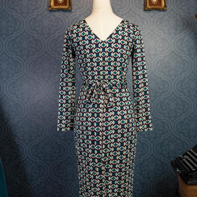 (Last M)1970s Style Miss Suzie Geometric Half-Wrap Jersey Dress(FM165)