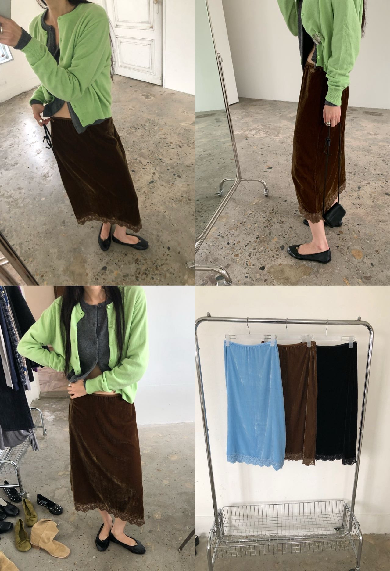 Velvet skirt with lace