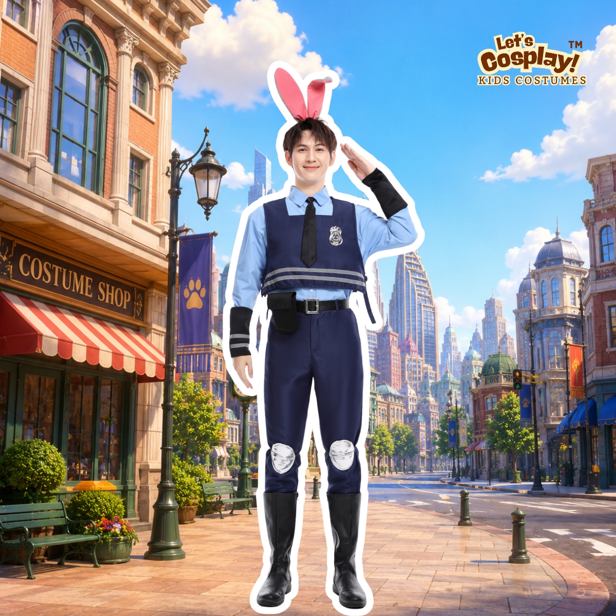 優獸大都會主題 男成人朱迪警察服裝｜萬聖節 Cosplay｜Halloween｜派對角色扮演服香港現貨 Lets Cosplay