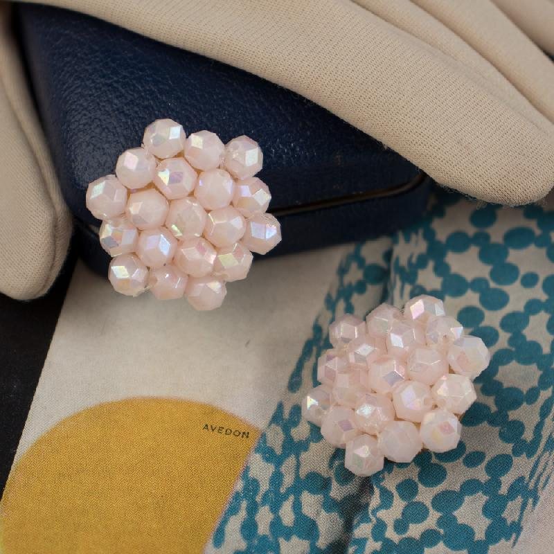 c.a. 1960s West German Pink Bead Clip Earrings (NA0737)