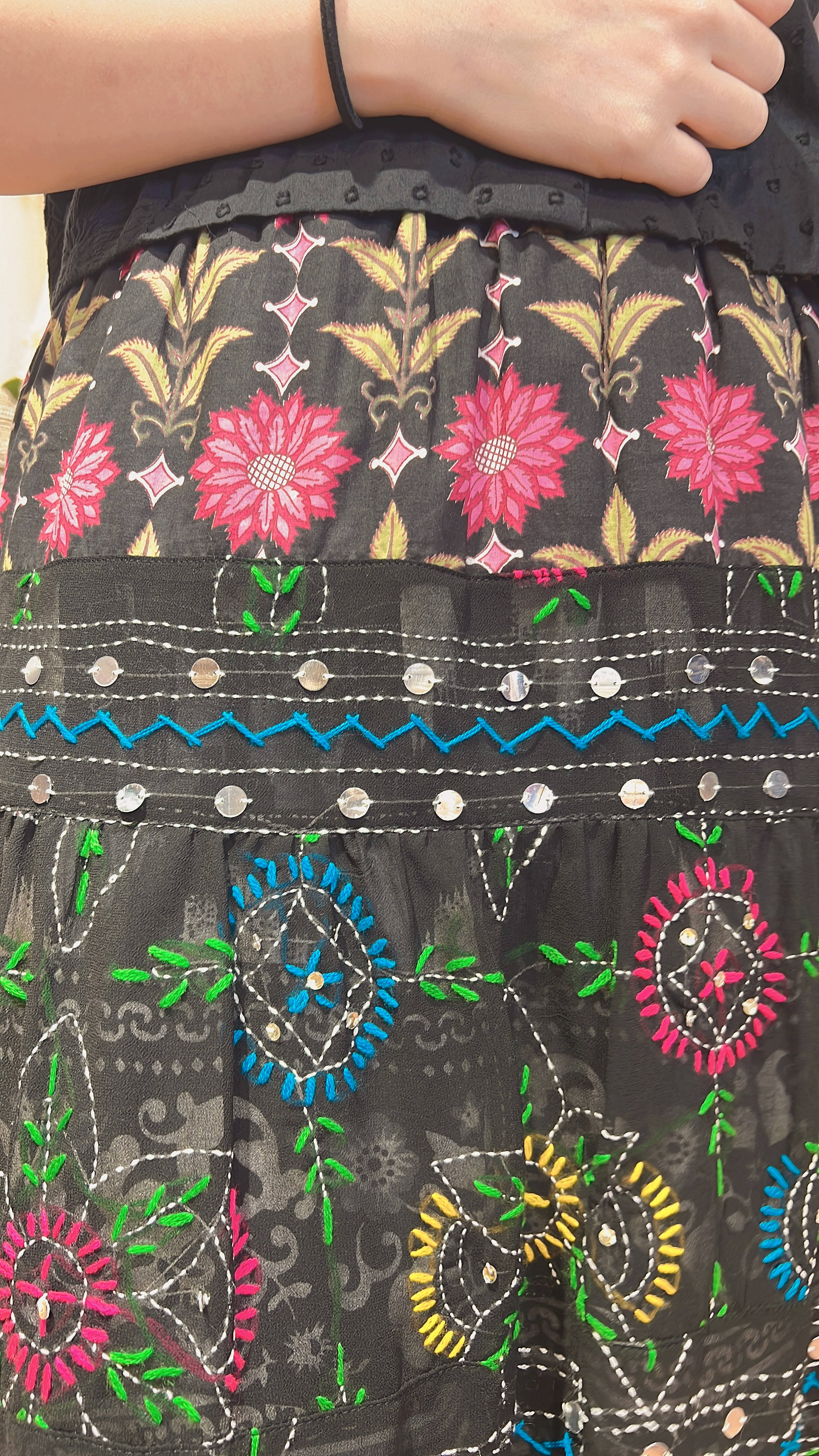 2070 Mitra Black Emb. See-thru 6-Layer Skirt