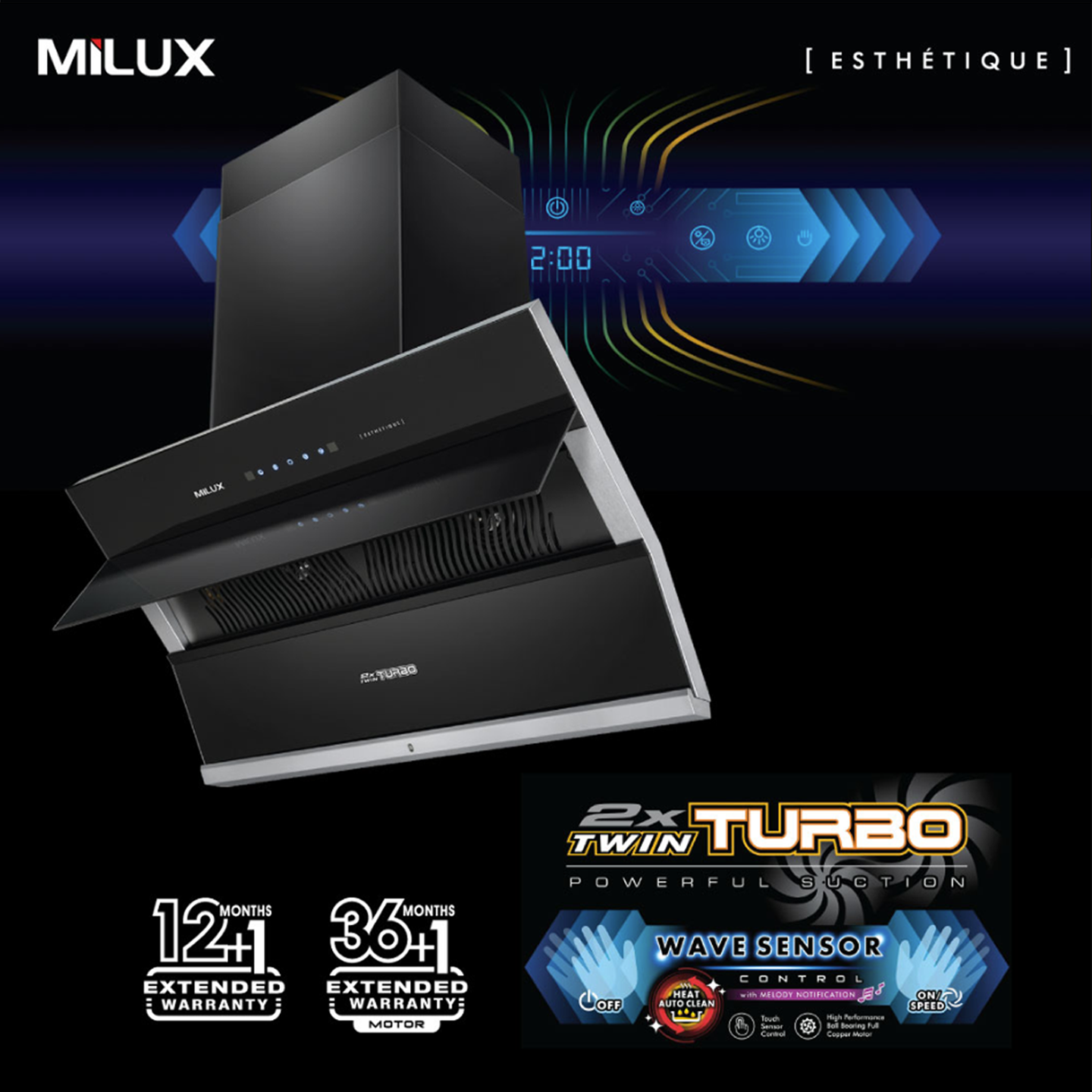 Milux 1500m³/hr Esthetique Chimney Hood (MHC-S7699)