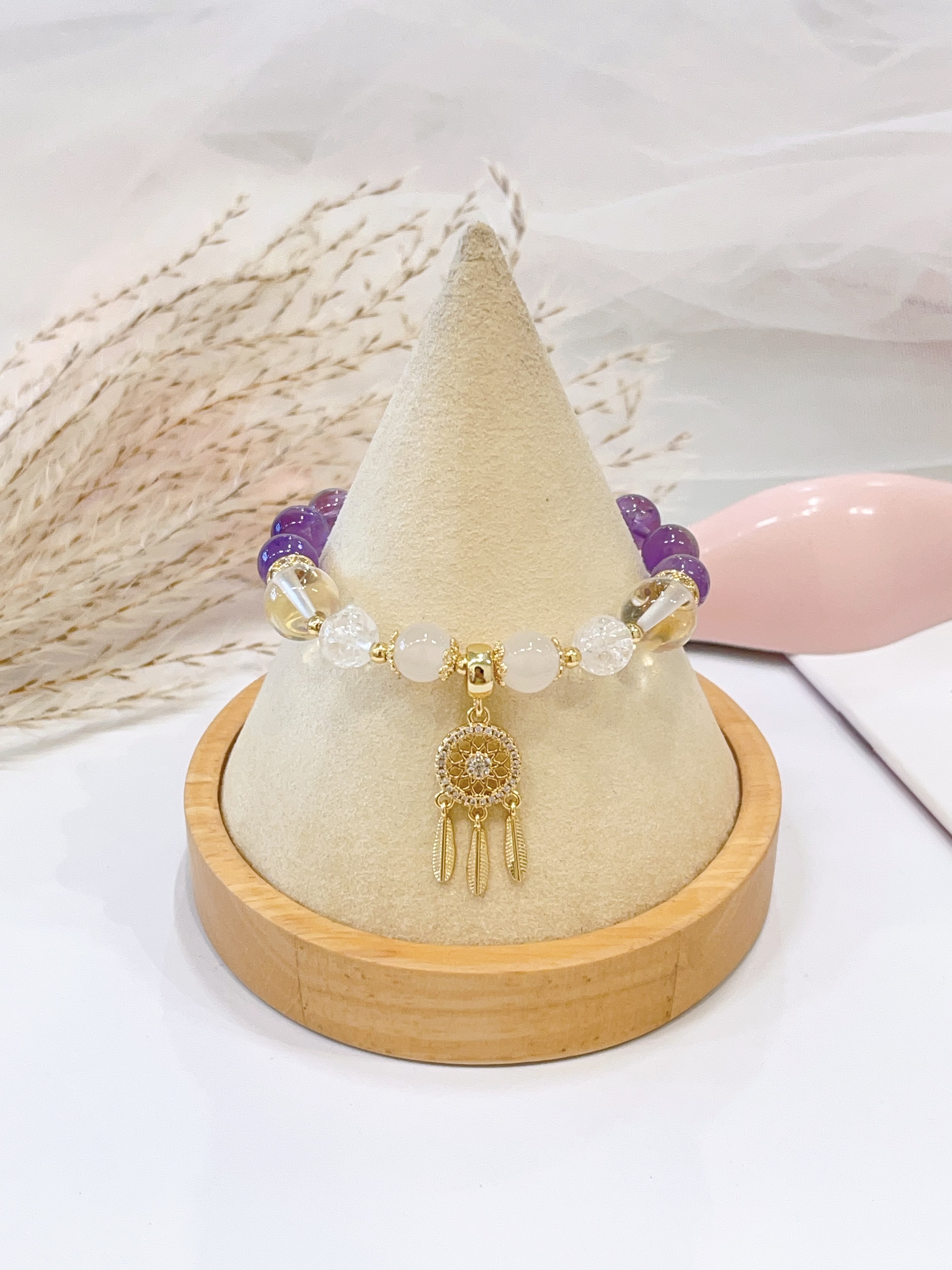 💜🤍 紫水晶 × 白水晶 × 荔枝冻手串 Amethyst, Clear Quartz & Lychee Jelly Stone