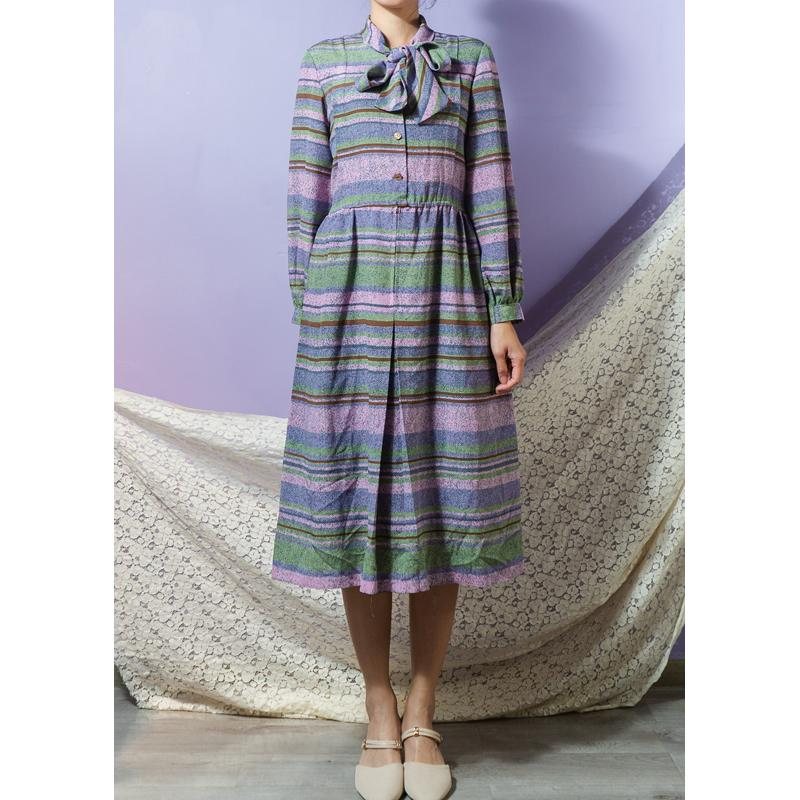 VIntage Japanese Candy-Stripe Tie Collar Box Pleat Day Dress (MT1608-108)