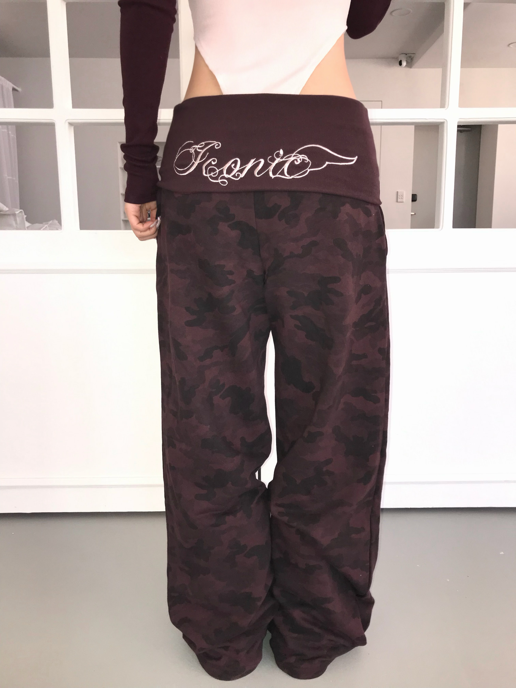 Foldover Camo Wide-Leg Sweatpants