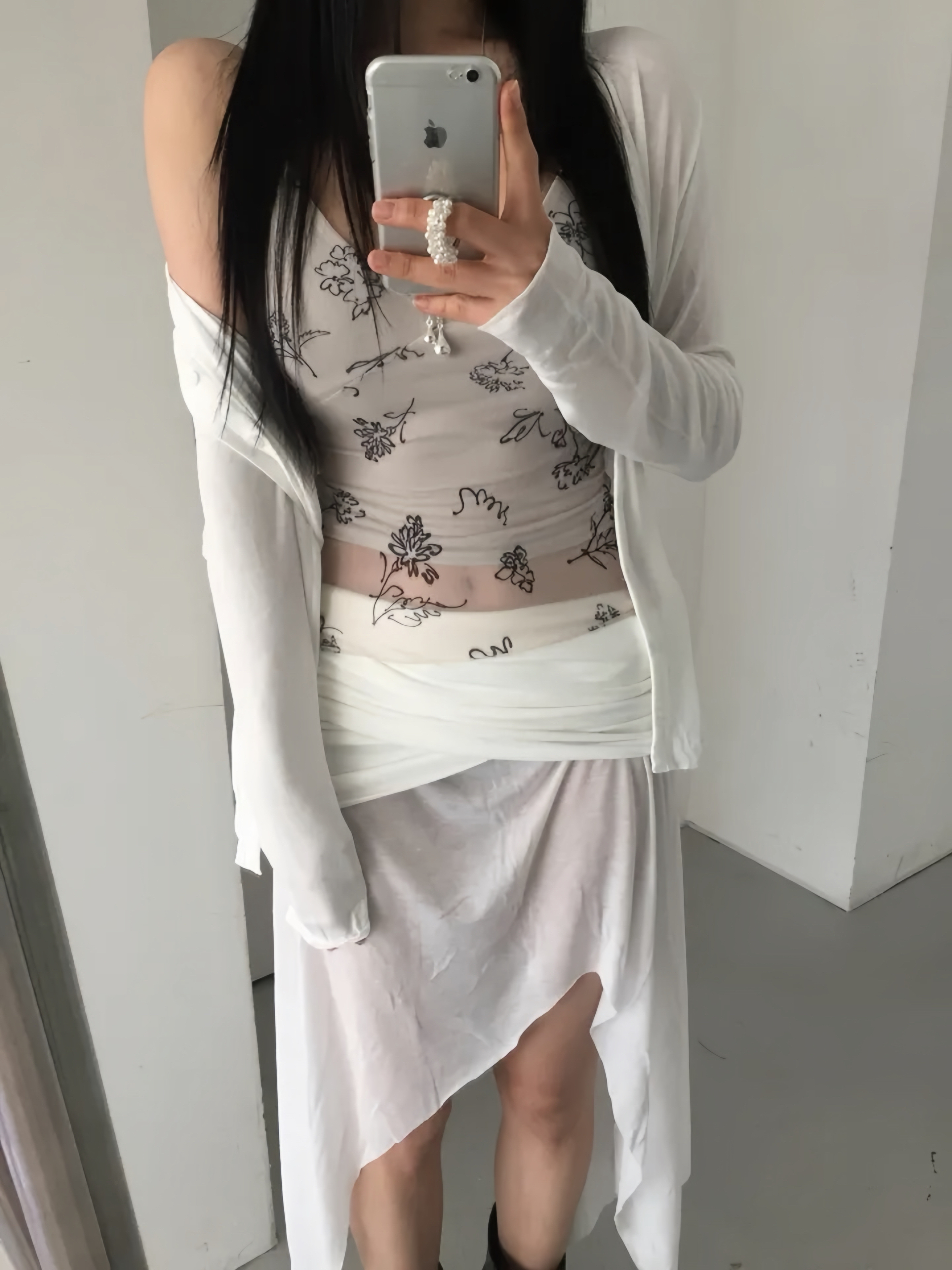 Abstract Floral Print Mesh Cami Top