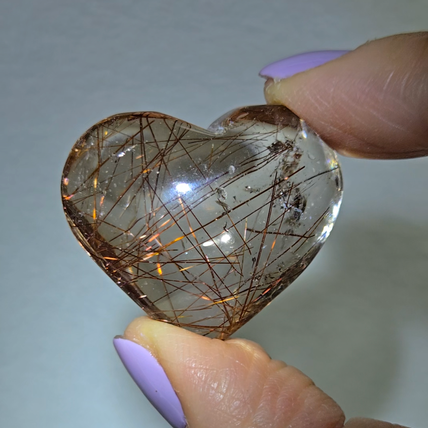 Copper rutilated smoky quartz heart - RT768