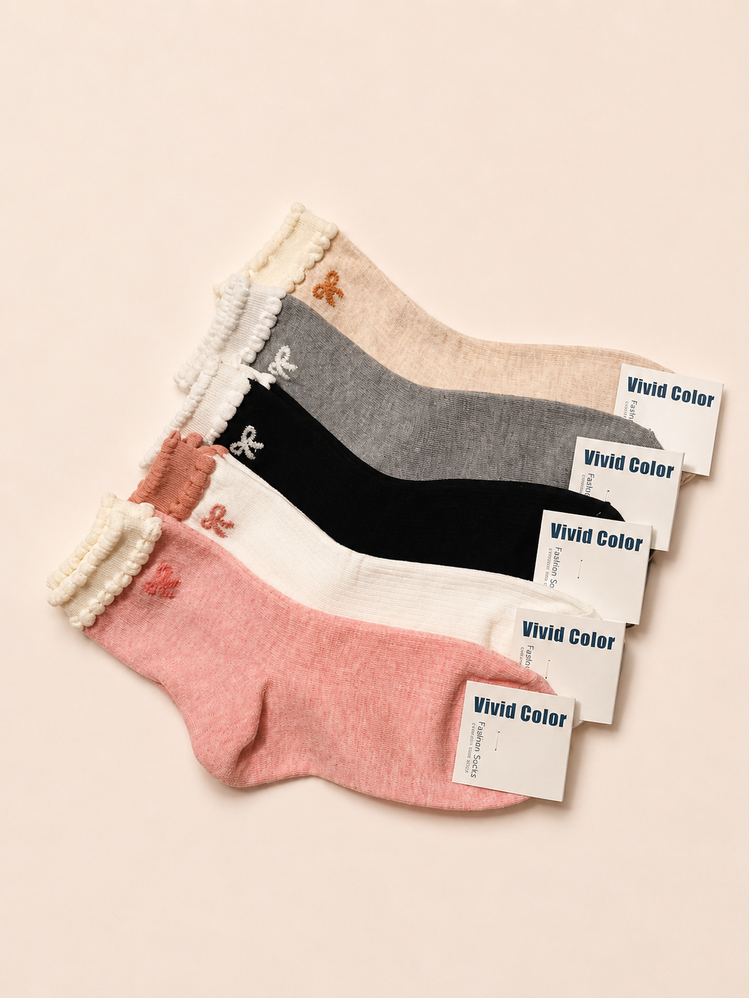 Korean Mini Ribbon Duo Layers Women's Crew Socks
