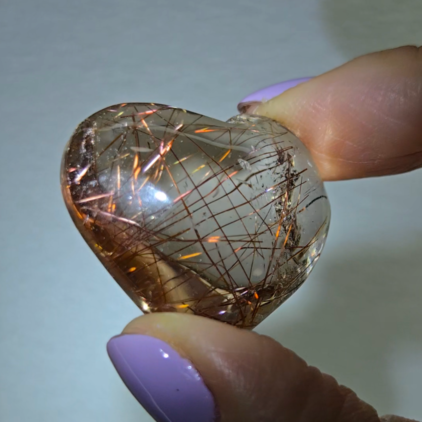 Copper rutilated smoky quartz heart - RT768