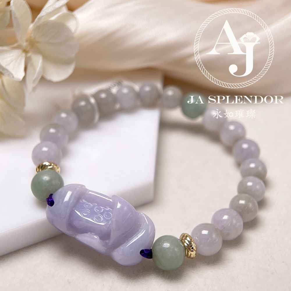 JN-353 天然翡翠A玉- 春彩濃紫蓮花清心安神編織手串 