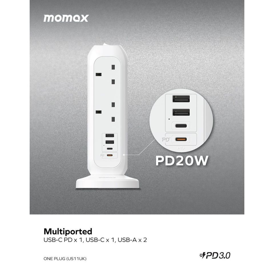 Momax OnePlug PD20W 2A2C 11位拖板 US11
