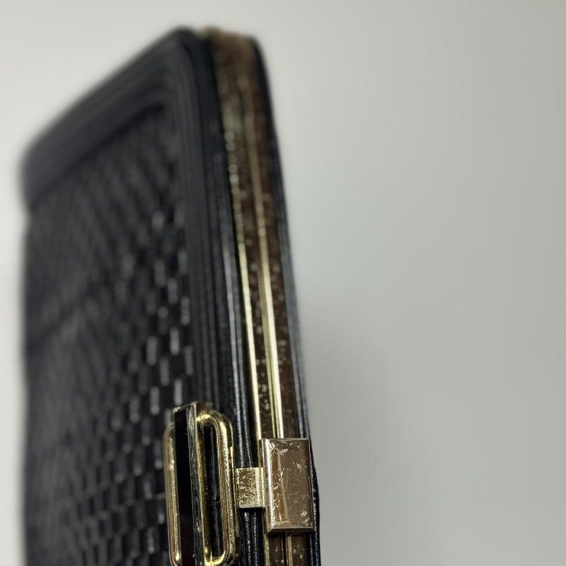 Vintage Black Weaving Leather Strips Two-Way Clutch/Shoulder Bag from Japan (MT1628)