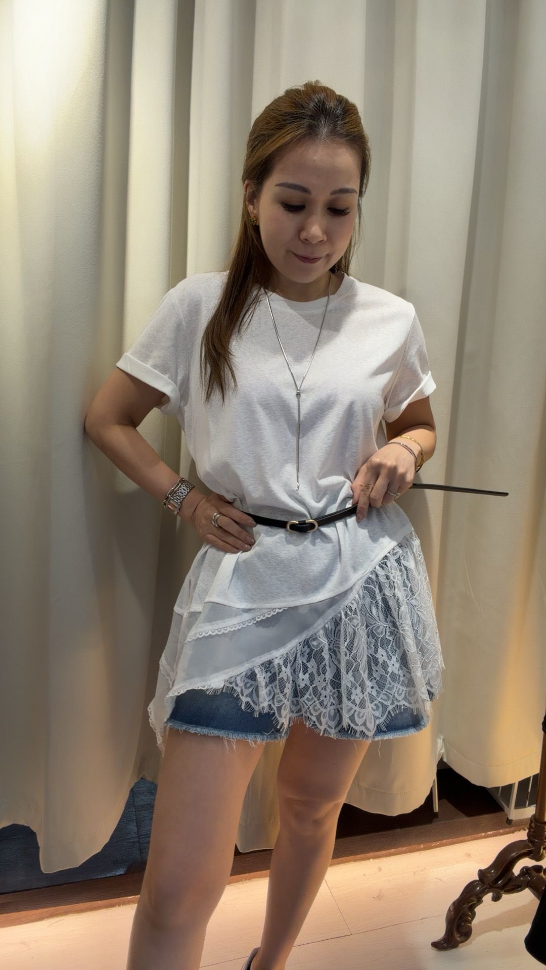 💗好靚💗拼接斜腳蕾絲Top